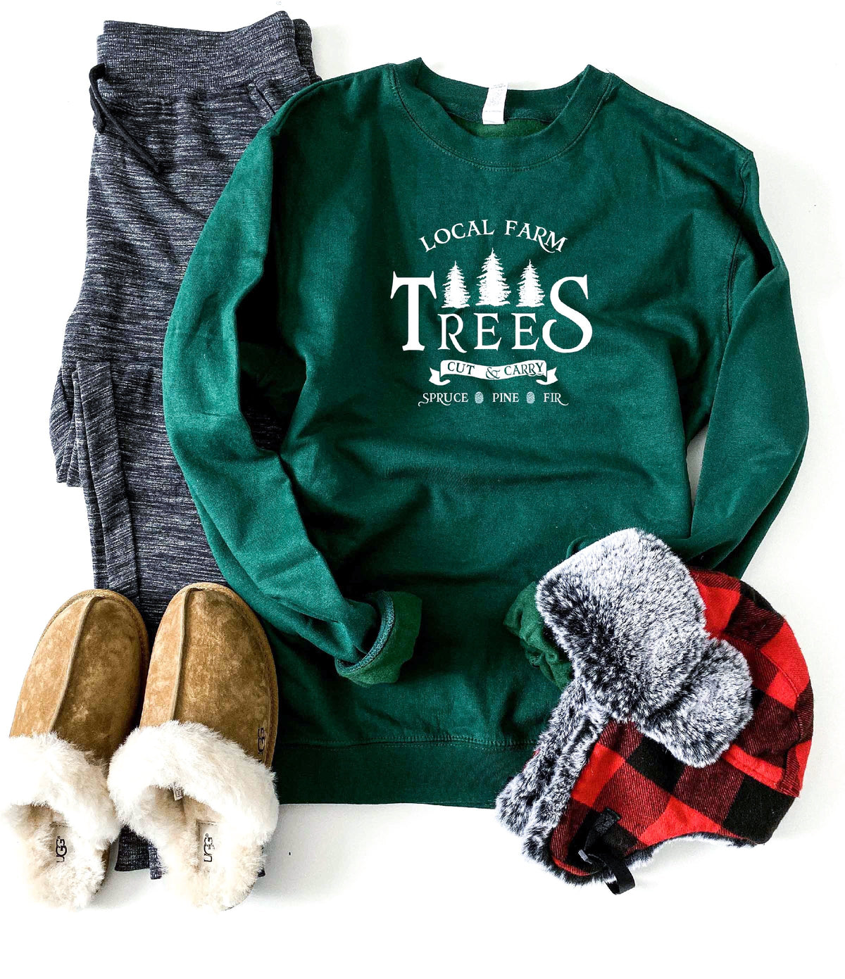Local farm trees sweatshirt Holiday French Terry raglan Independent Trading company lightweight sweatshirt 