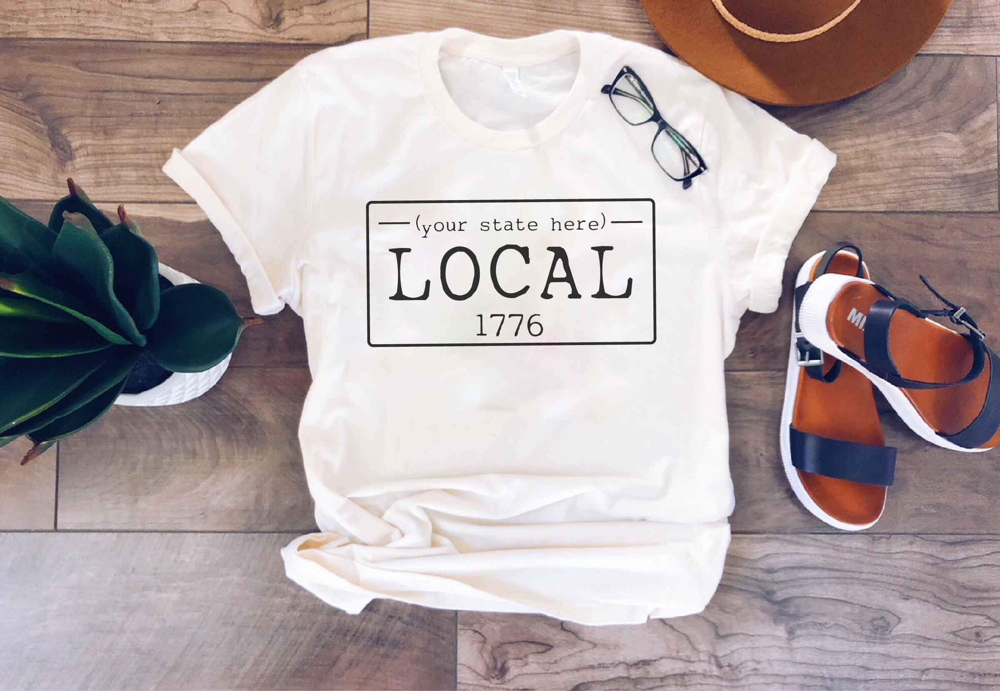Local license plate state tee- I-M Short sleeve state tee Bella Canvas 3001 natural and deep heather XS Cream Iowa
