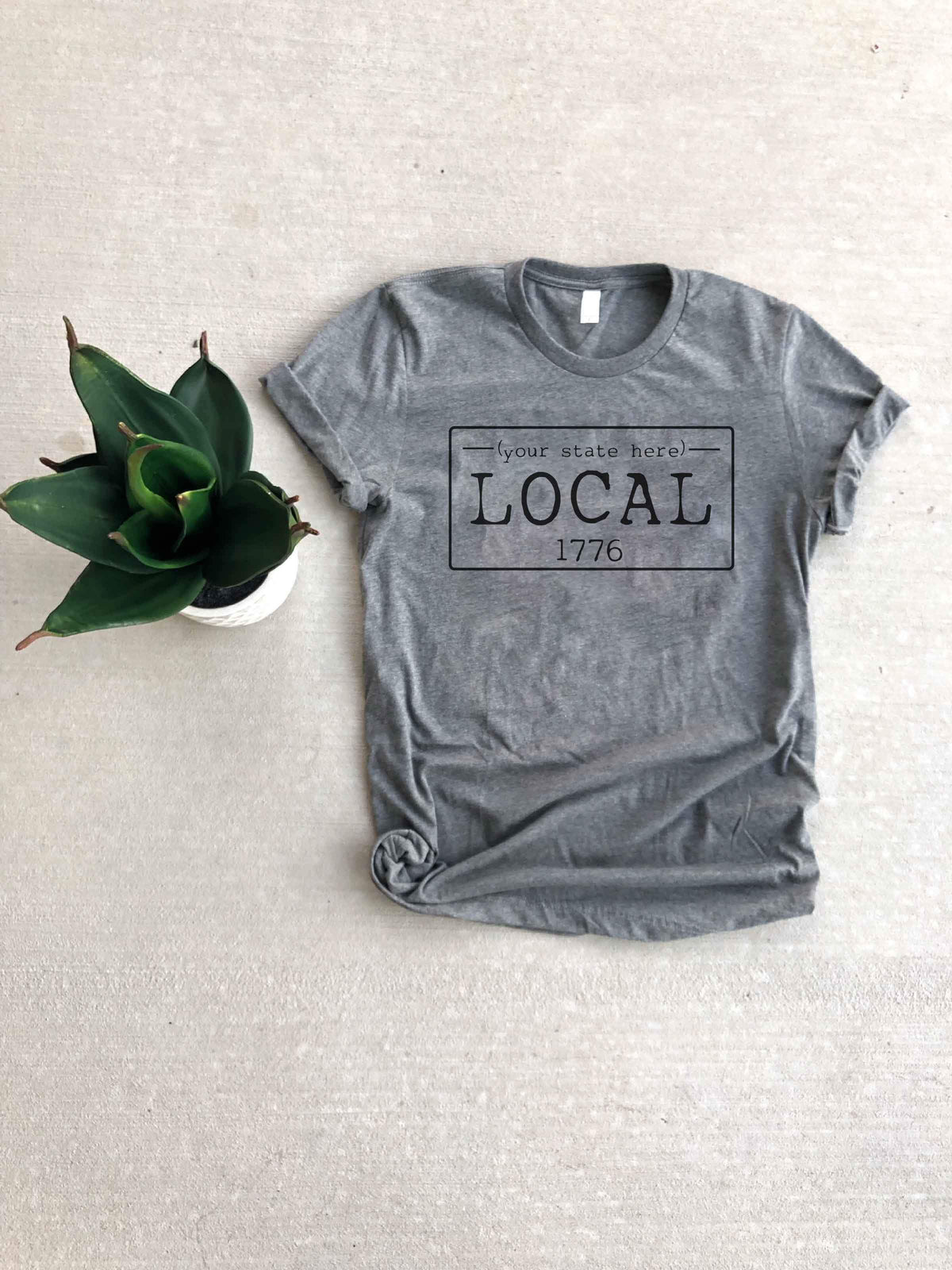 Local license plate state tee- M-N Short sleeve state tee Bella Canvas 3001 natural and deep heather XS Heather Grey Michigan