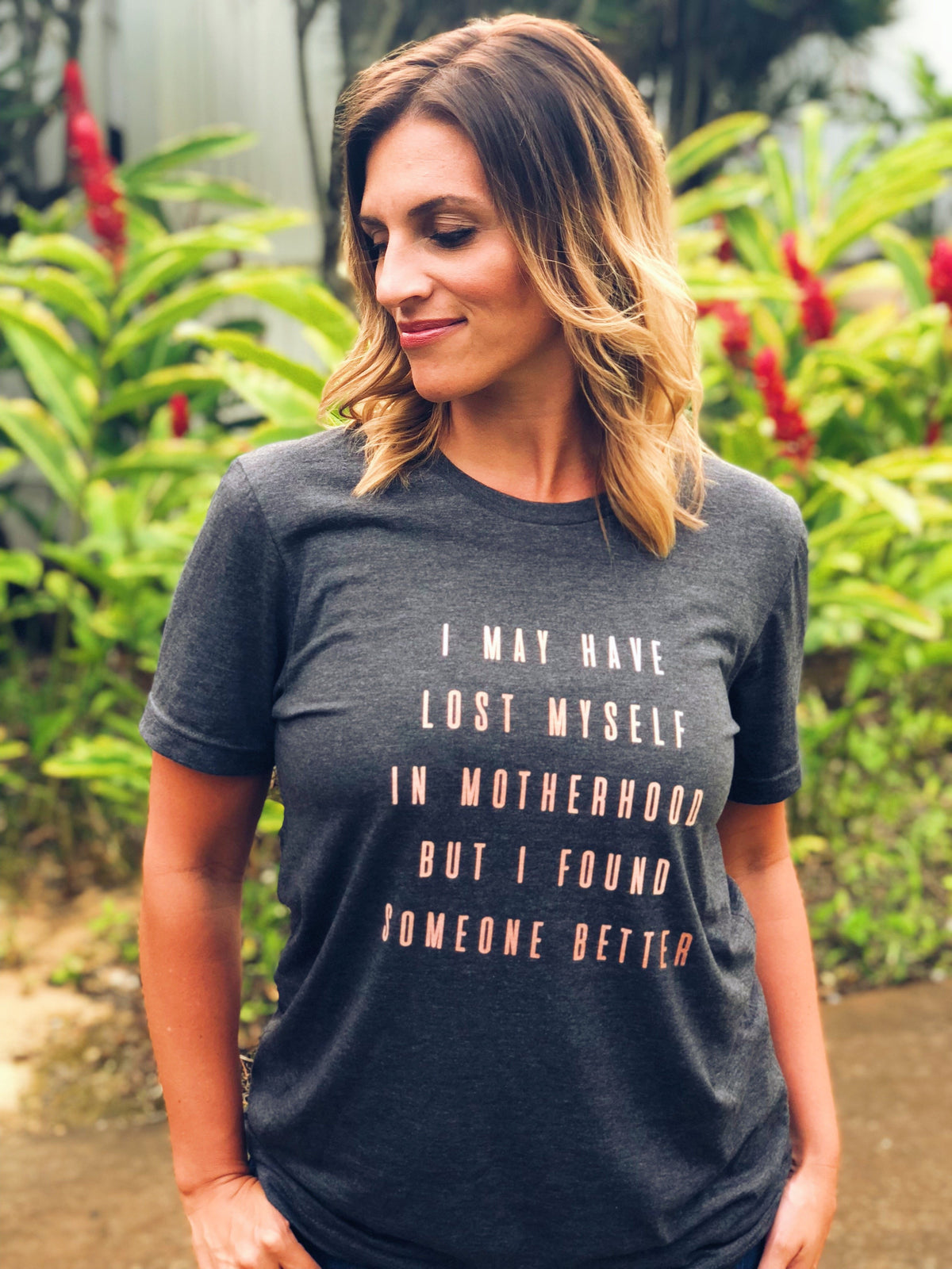 Lost myself in Motherhood Short sleeve mom tee Bella Canvas 3001 dark heather grey 