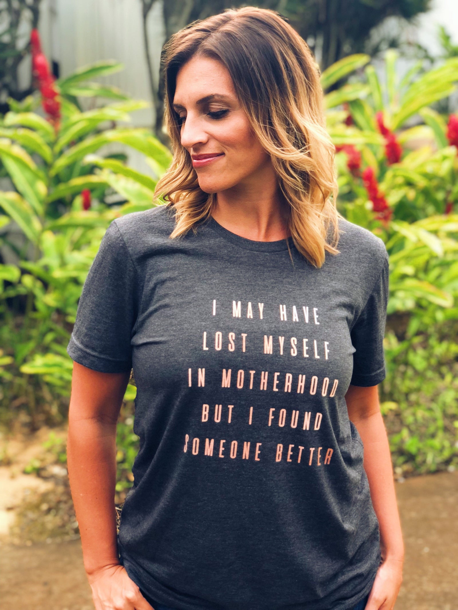 Lost myself in Motherhood Short sleeve mom tee Bella Canvas 3001 dark heather grey 