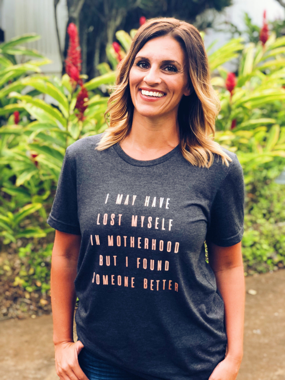 Lost myself in Motherhood Short sleeve mom tee Bella Canvas 3001 dark heather grey 