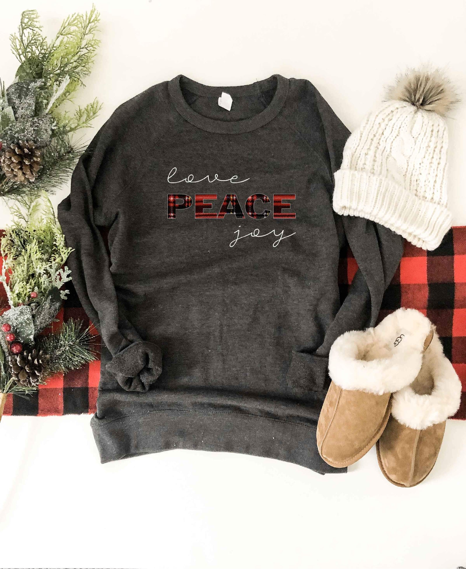 Love peace joy french terry raglan sweatshirt Holiday French Terry raglan Cotton heritage and lane seven French Terry raglan 
