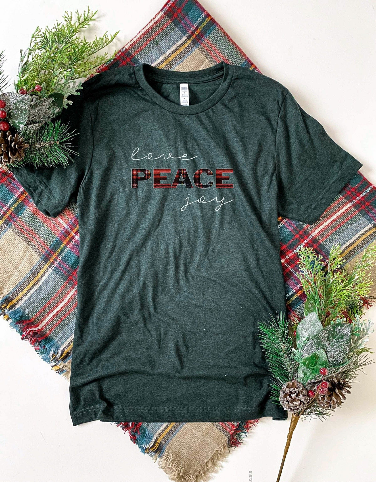 Love peace joy tee Short sleeve holiday tee Bella Canvas 3001 dark heather grey 