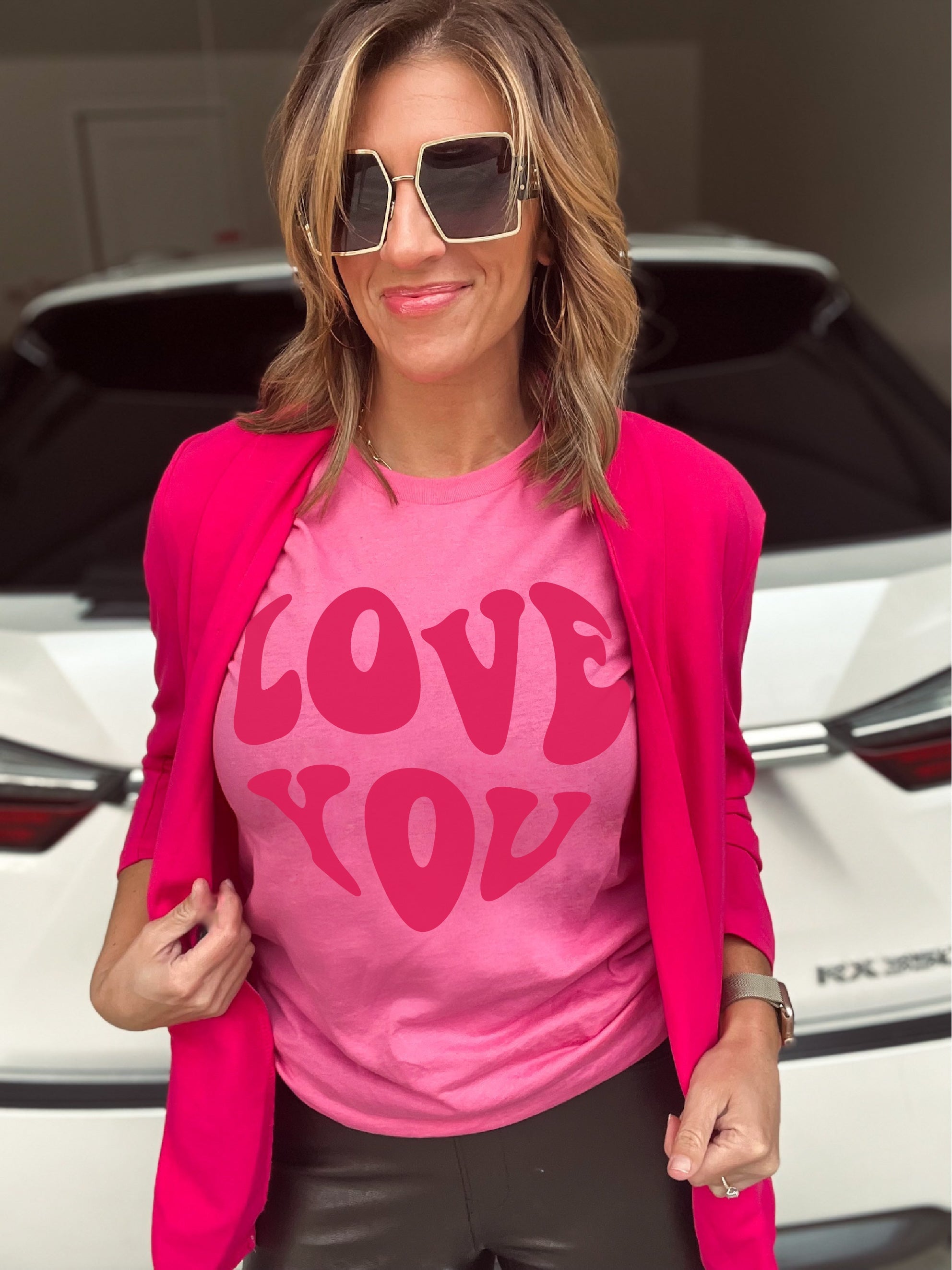 Love you tee Short sleeve valentines day tee Bella Canvas 3001 charity pink 