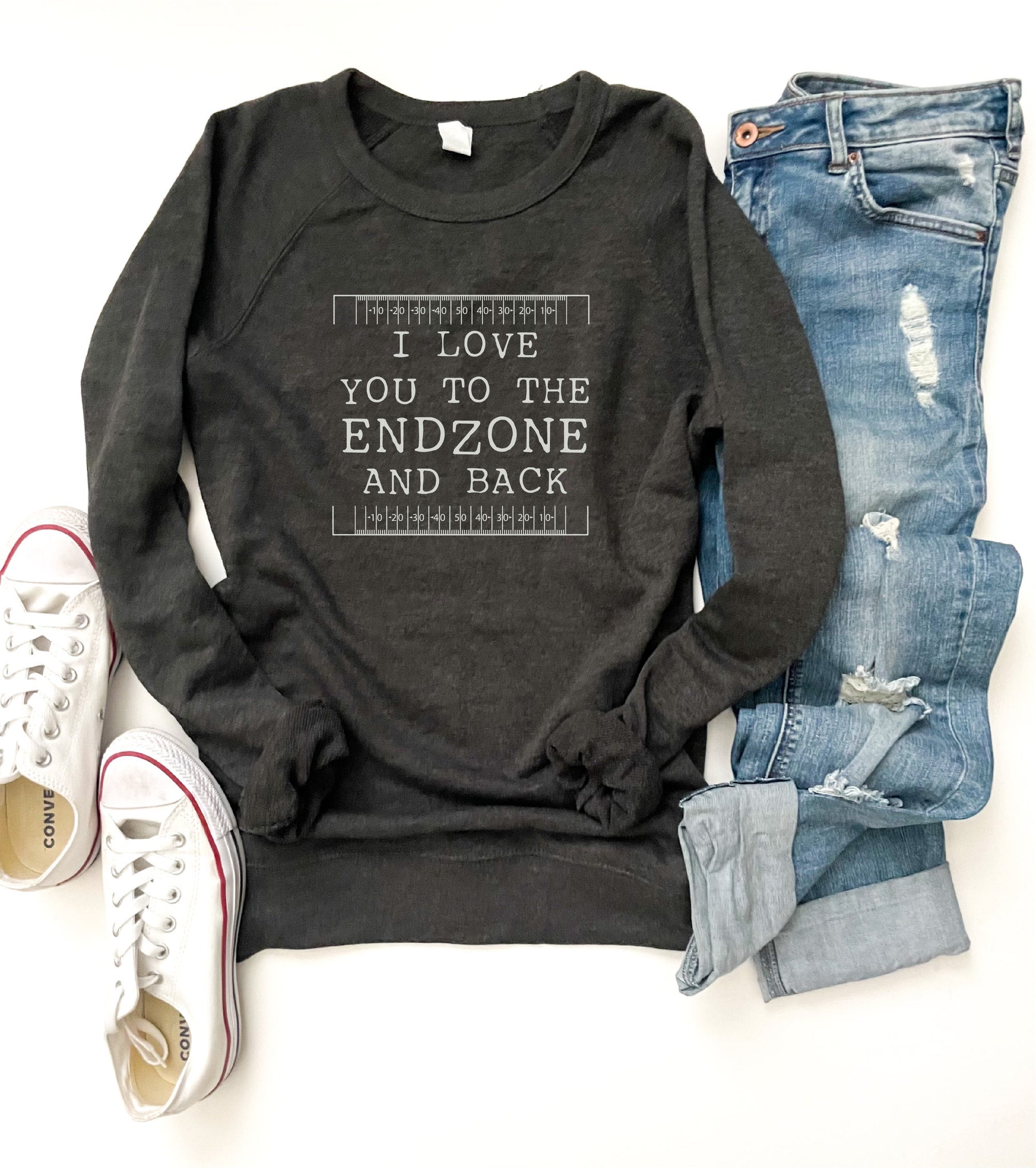 Love you to the endzone and back french terry Football french Terry Lane seven French Terry raglan charcoal 