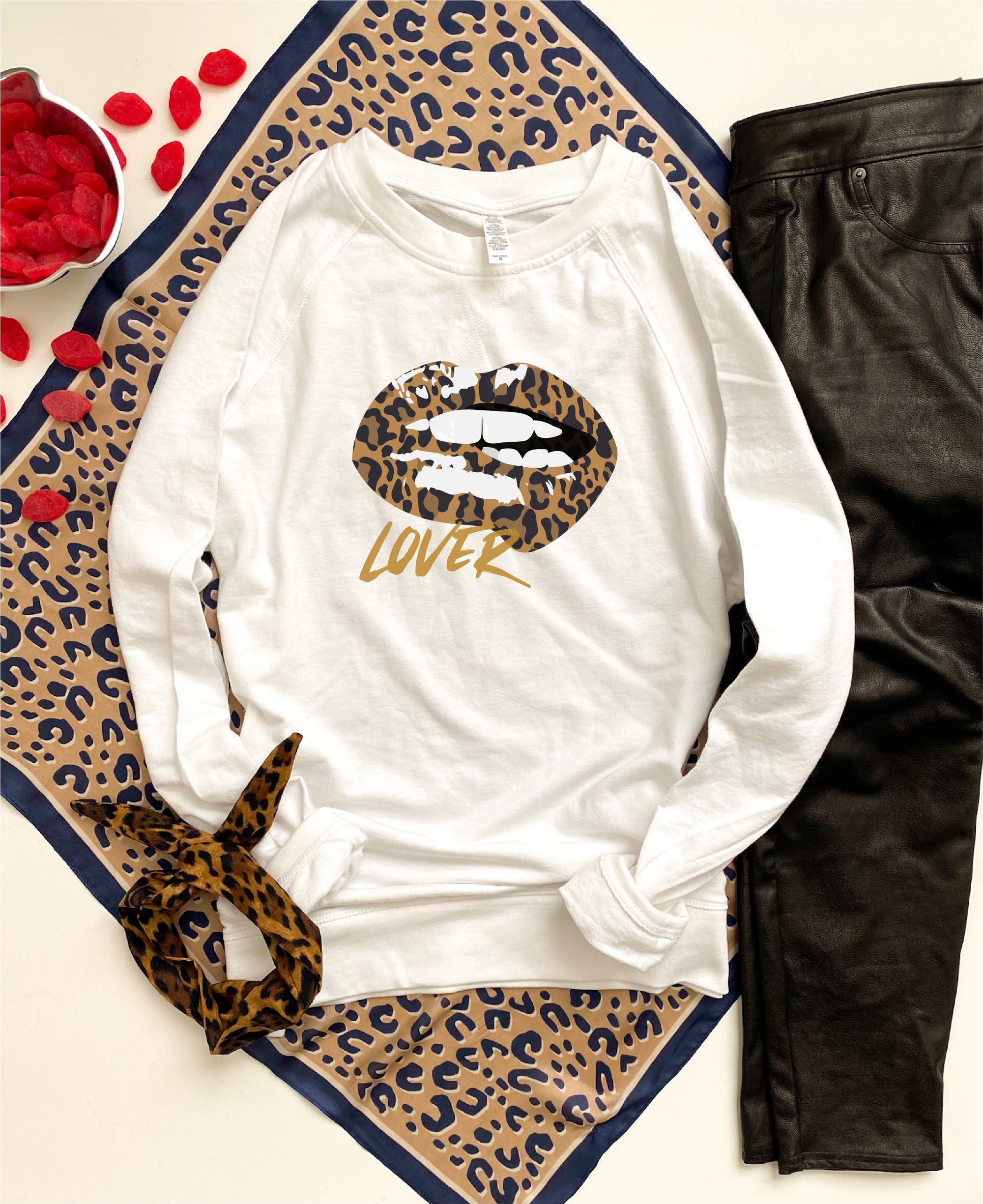 Lover leopard lips French terry raglan Holiday pocket sweatshirt Next level 9000 