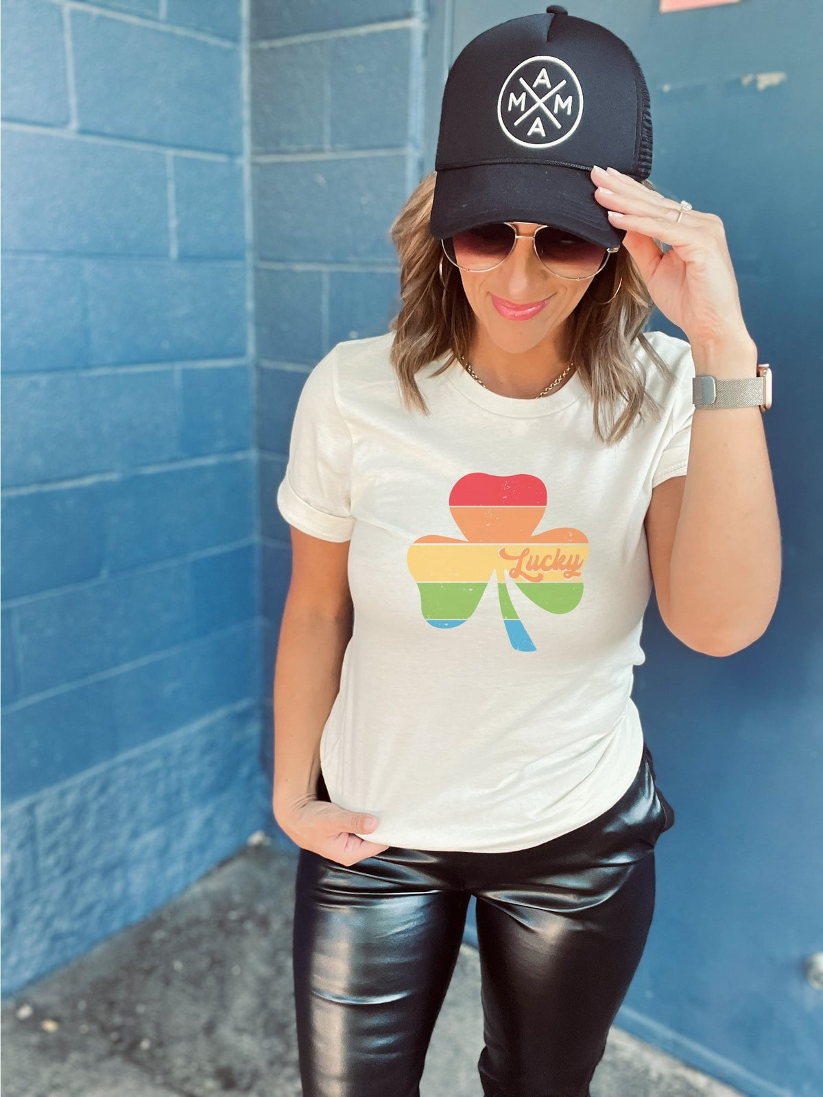 Lucky rainbow shamrock tee Short sleeve St patty day tee Bella canvas 3001 vintage white 