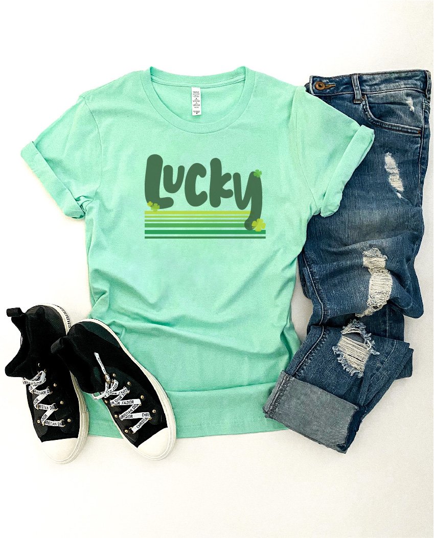 Lucky stripes tee Short sleeve St patty day tee Bella canvas 3001 mint 