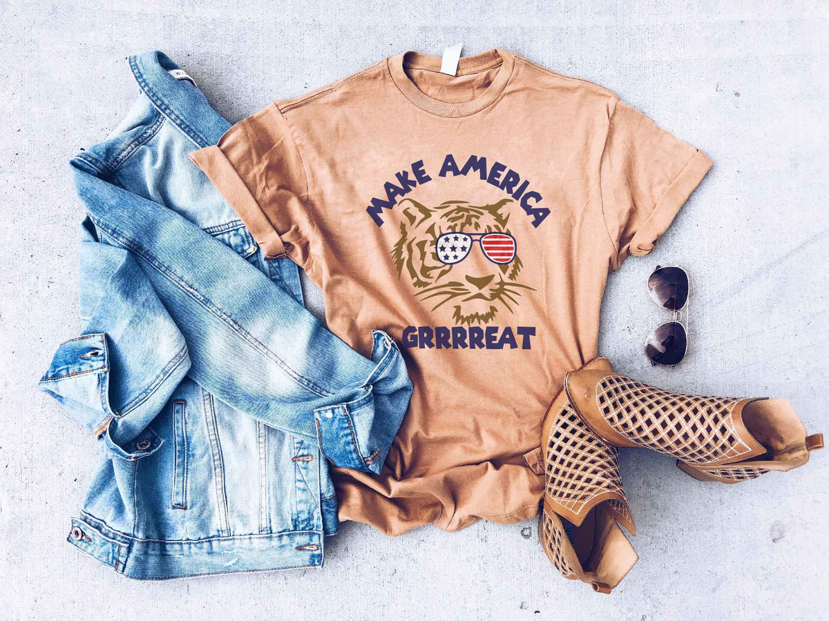 Make America great vintage wash tiger tee Short sleeve patriotic tee Bella Canvas 3001 