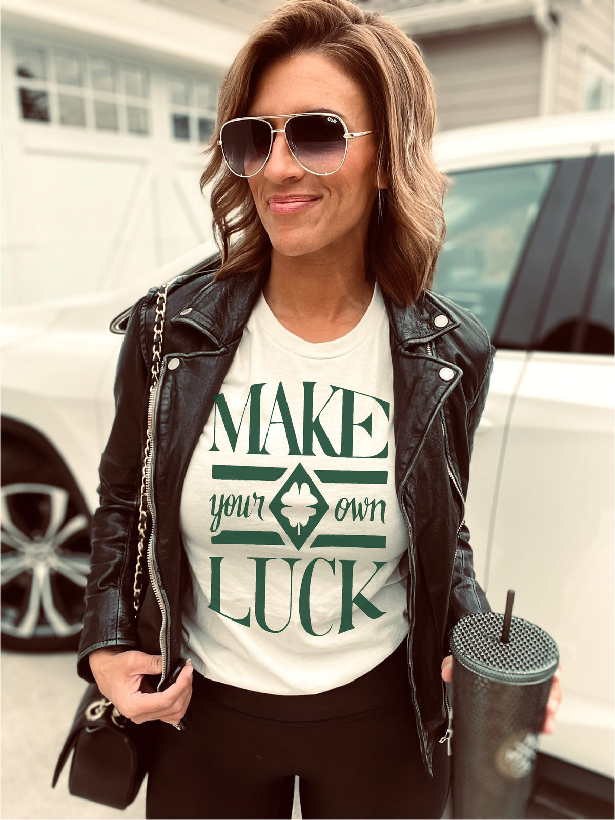 Make your own luck green font tee Short sleeve St patty day tee Bella canvas 3001 Kelly Green/white 