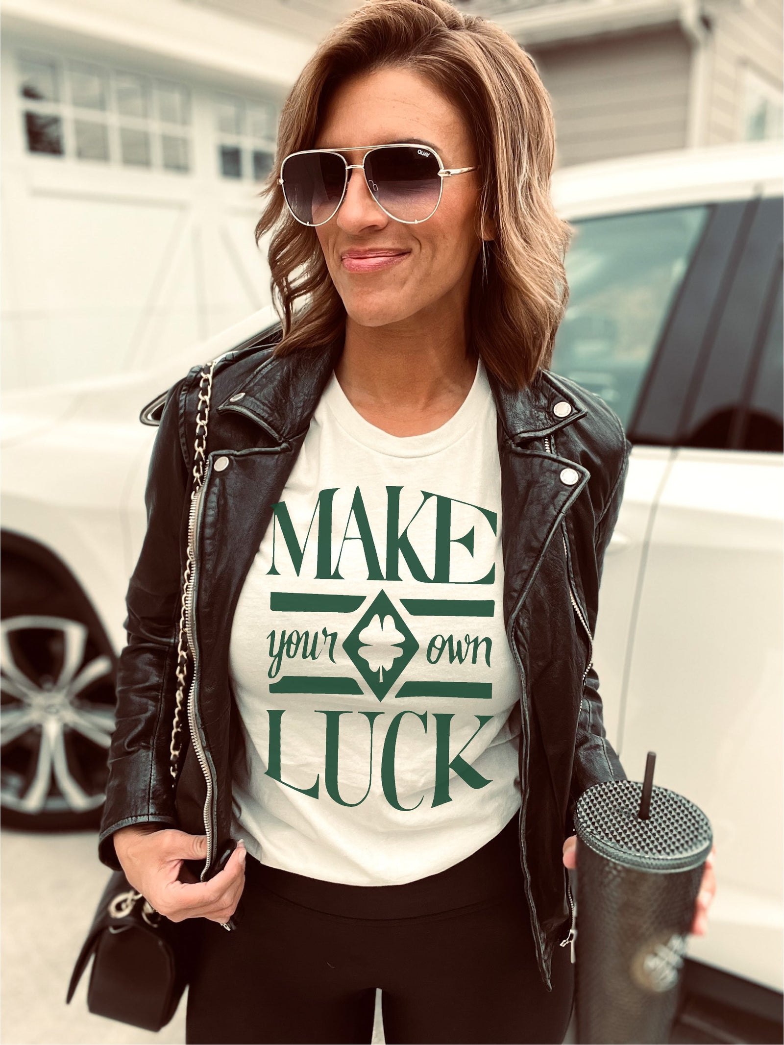 Make your own luck green font tee Short sleeve St patty day tee Bella canvas 3001 Kelly Green/white 