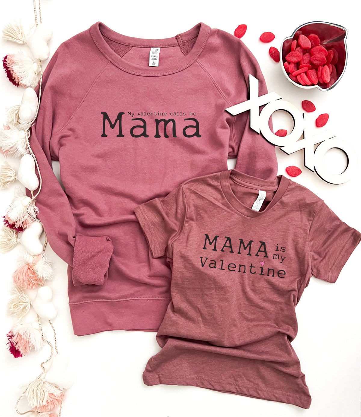 Mama is my valentine kids tee Kids Short sleeve valentines tee Next Level 3310 kids tee heather grey 