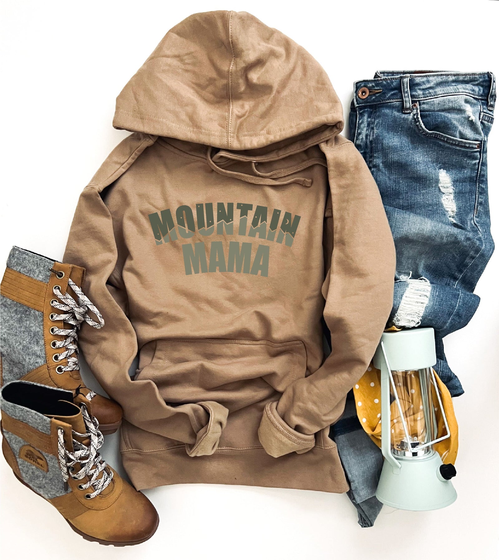 Mountain mama fleece hoodie Adventure hoodie Independent trading ss4500 Sandstone 