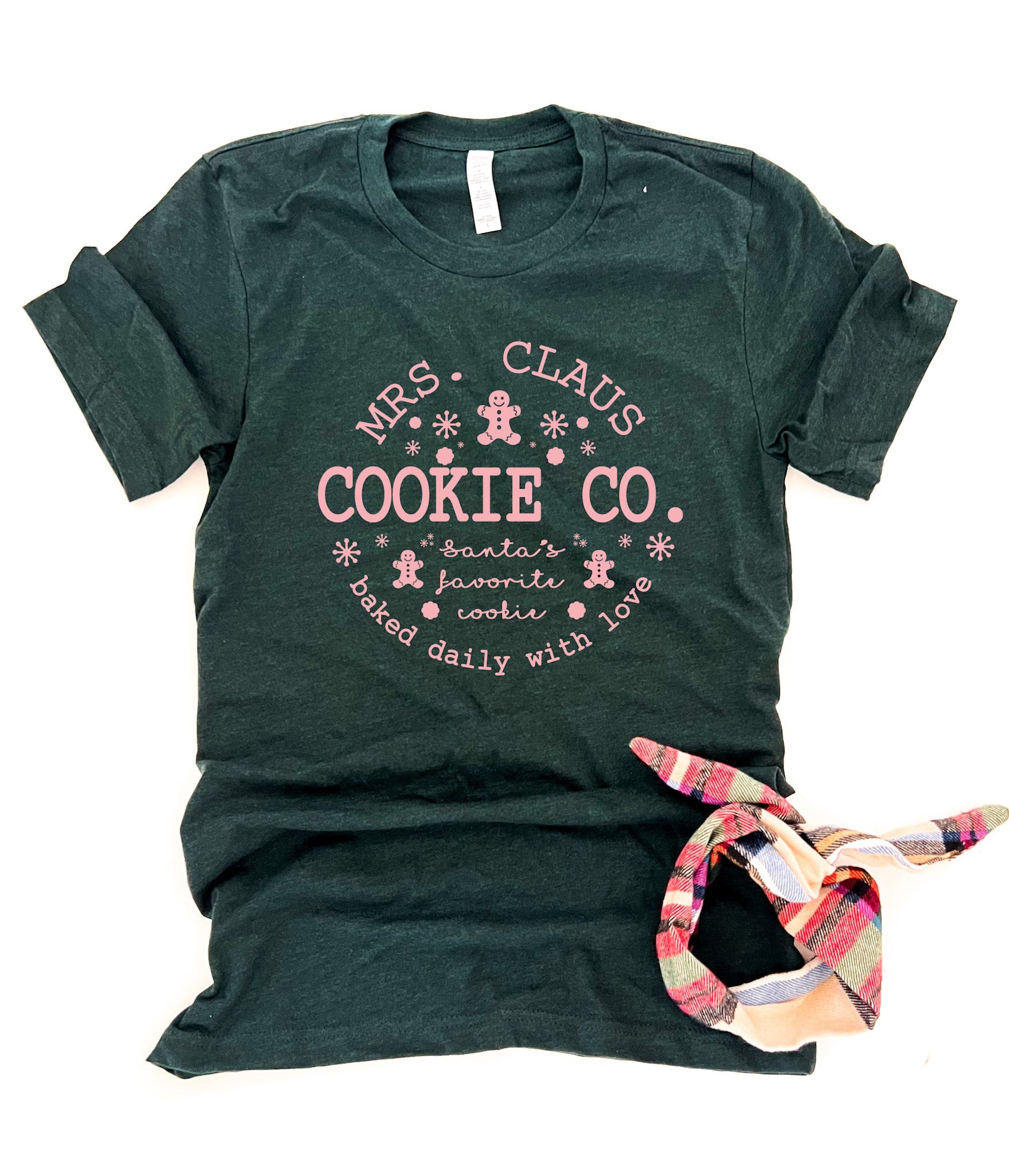 Mrs. Claus Cookie Co tee Short sleeve holiday tee Bella Canvas 3001 charity pink 