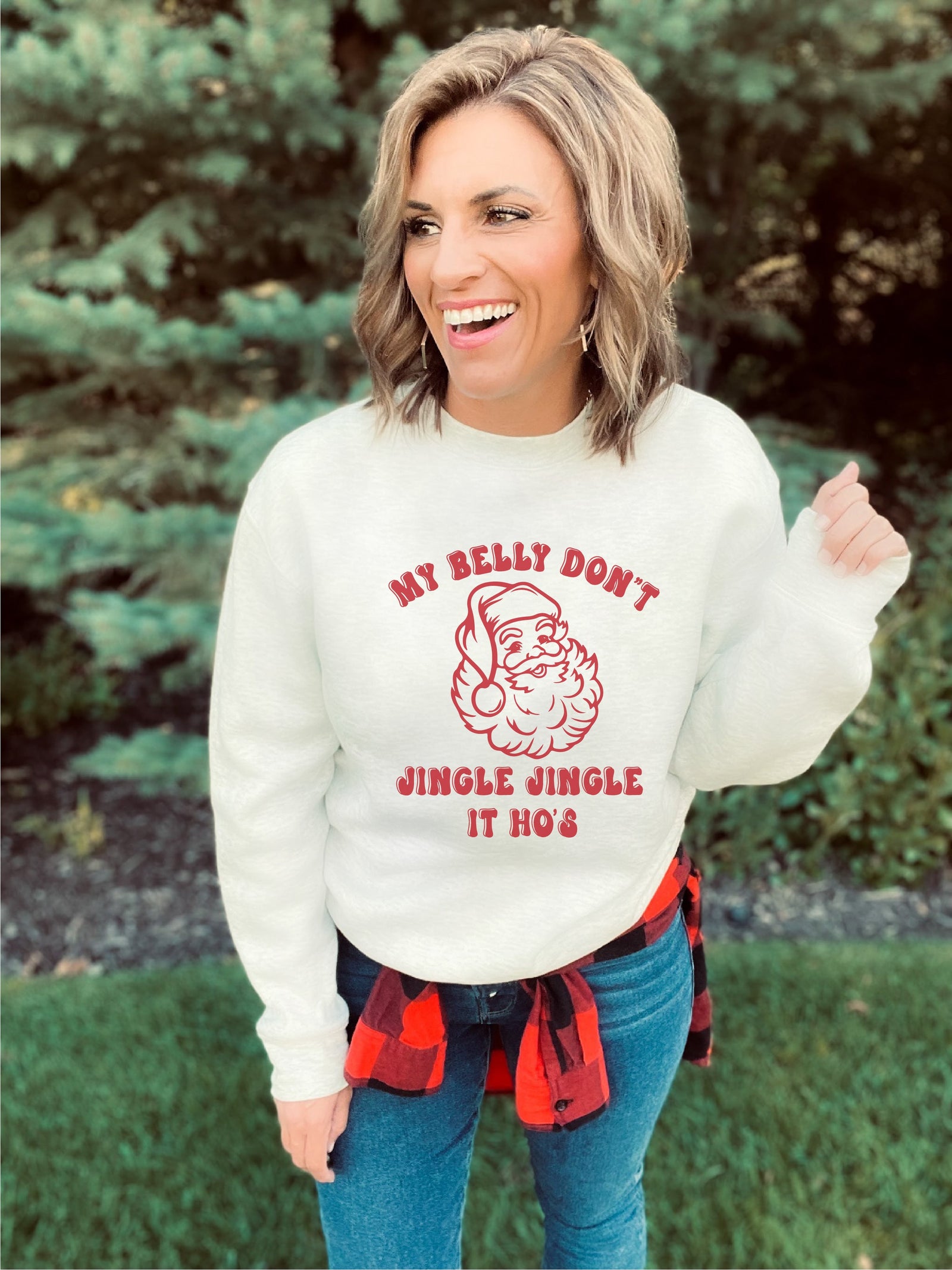 My belly don't jingle jingle basic sweatshirt Holiday sweatshirt Gildan 18000 sweatshirt White XS 