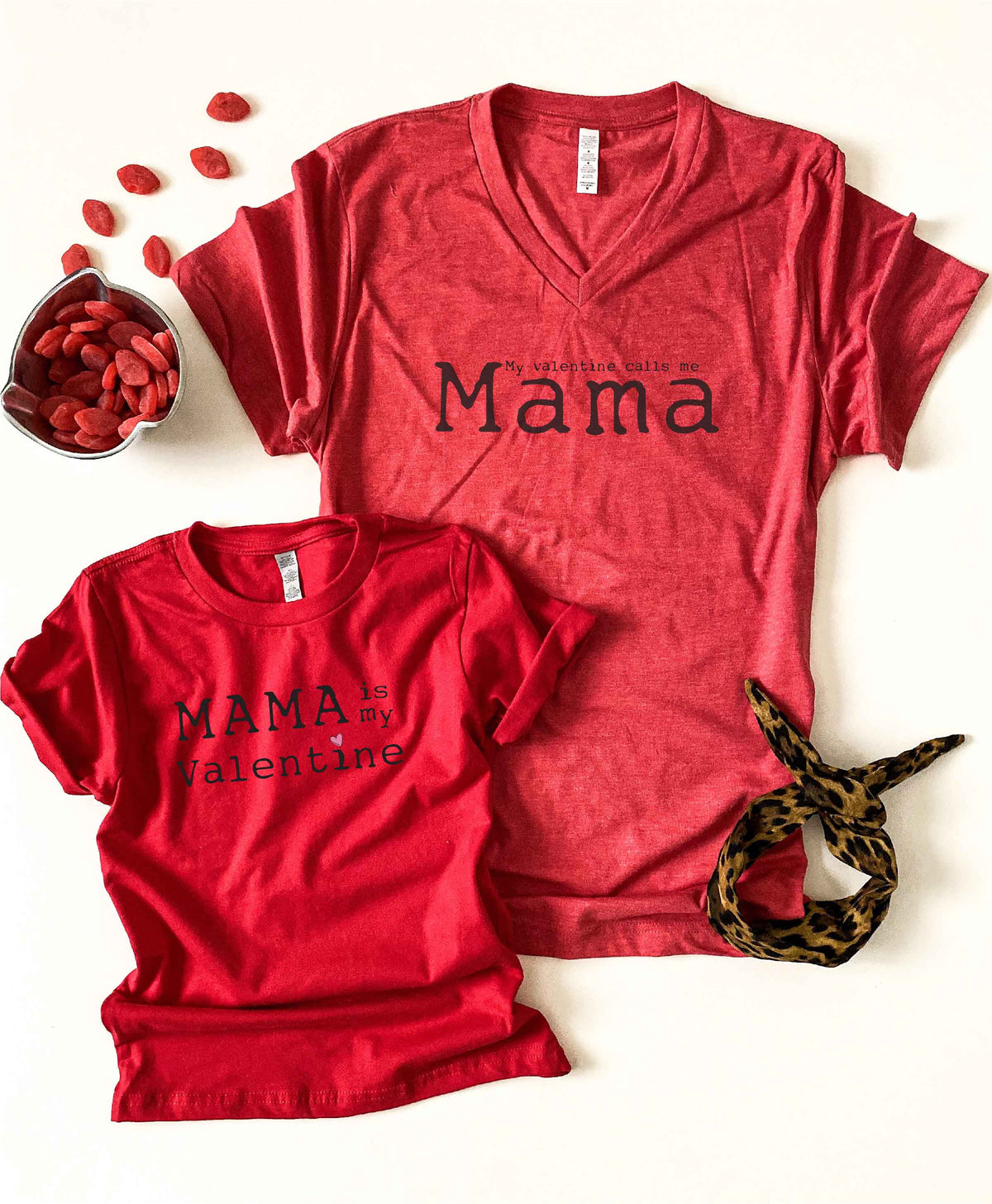 My valentine calls me mama neck tee Short sleeve valentines day tee Next Level 6240 and Bella 3005 S Red 