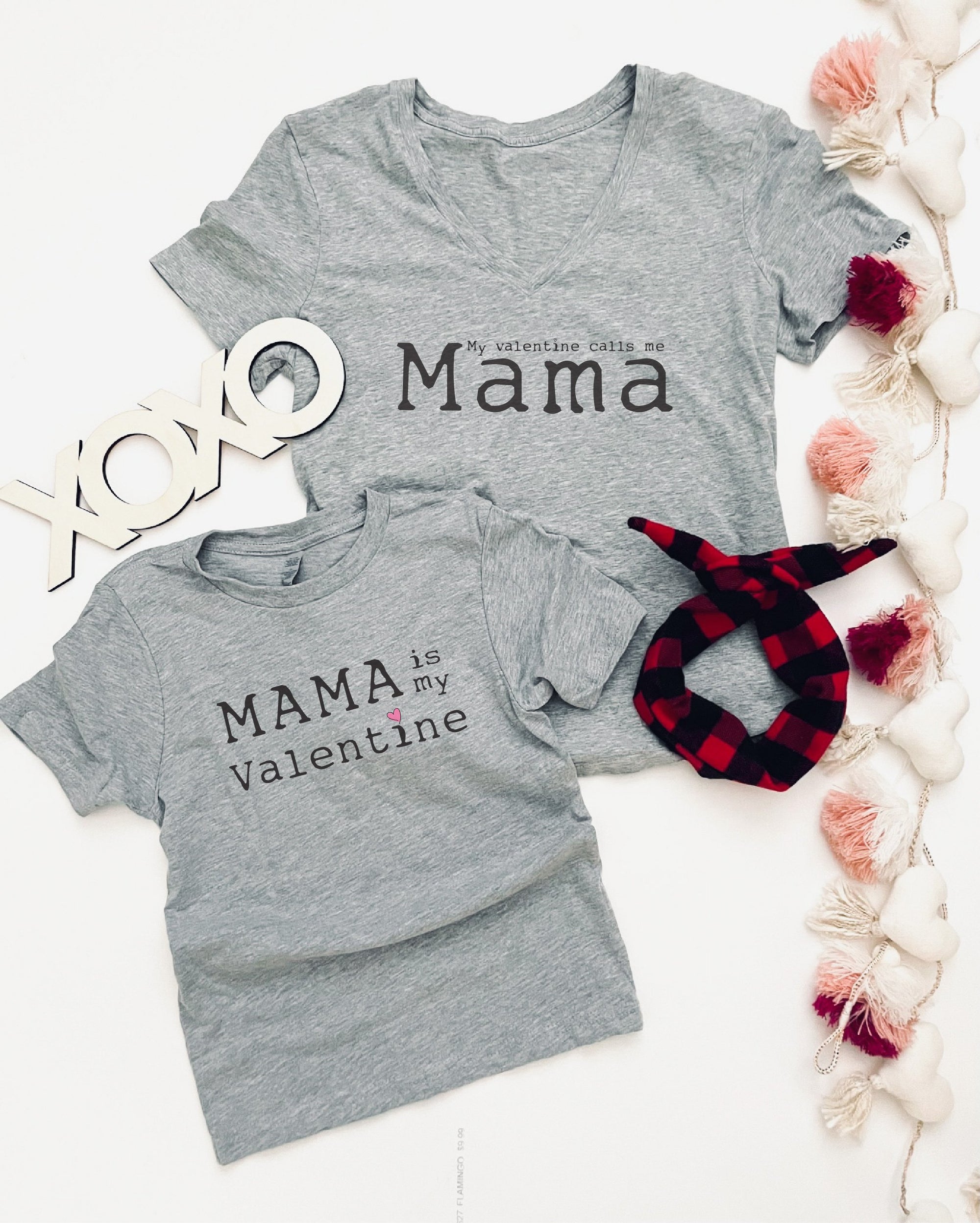 My valentine calls me mama v-neck tee Short sleeve valentines day tee Next Level 6240 and Bella 3005 