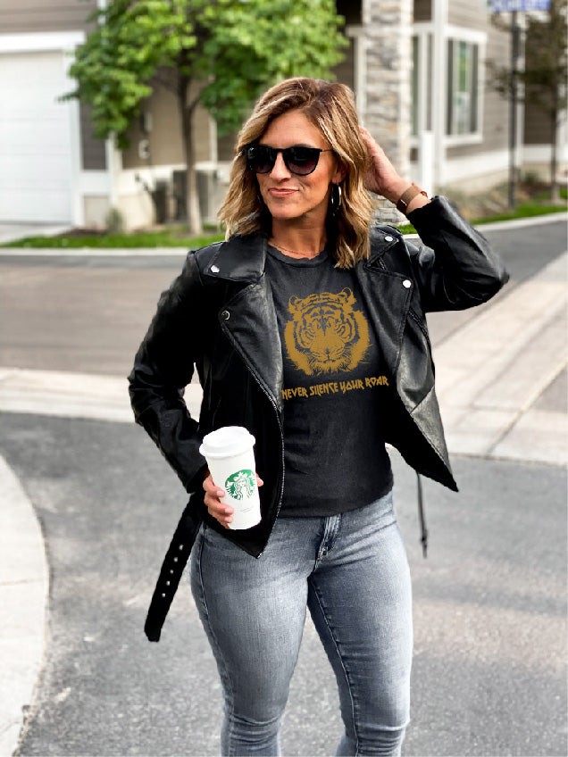 Never silence your roar vintage wash tee Inspirational tee Lane seven vintage black tee 