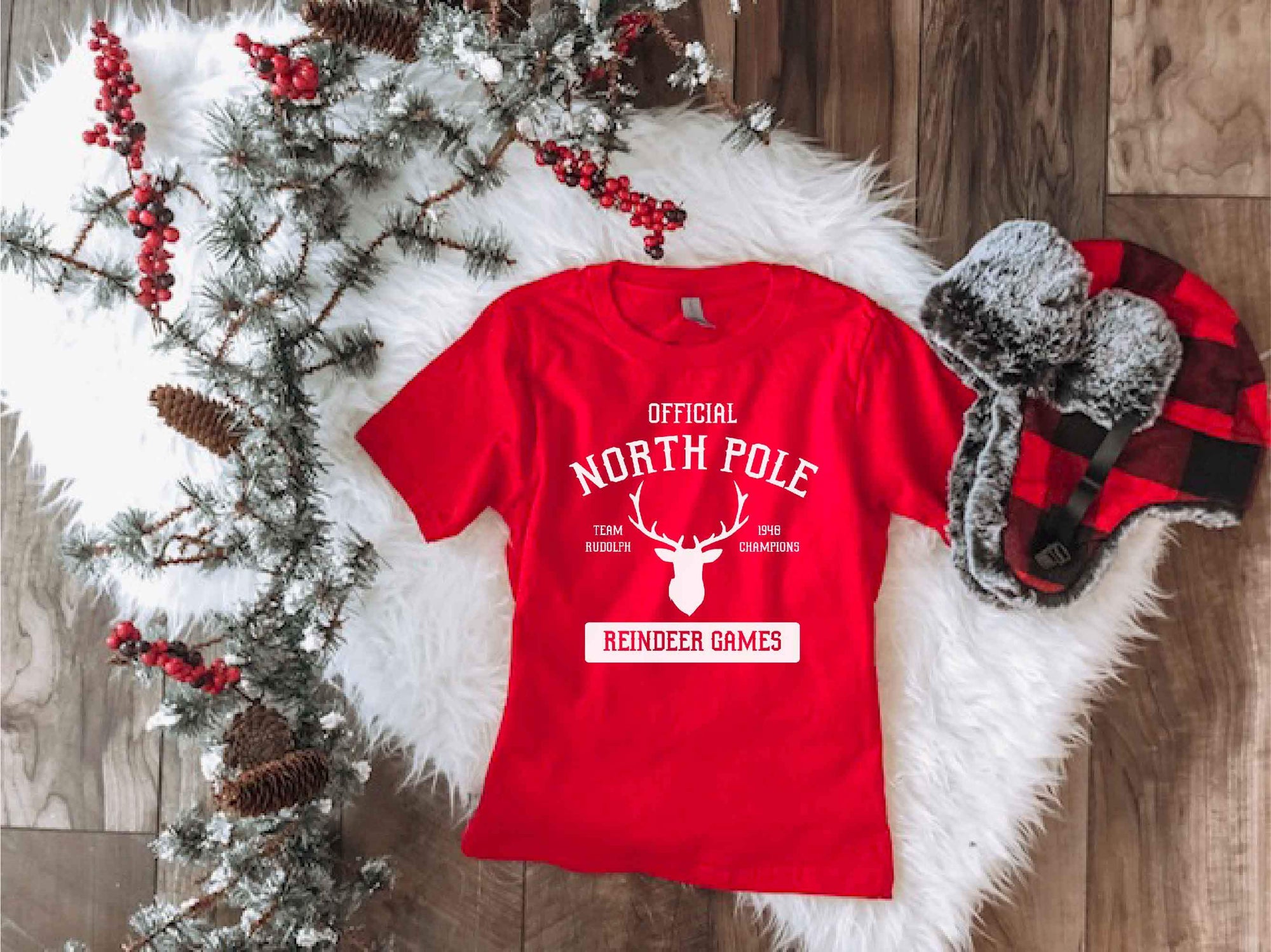 North Pole kids tee Kids short sleeve holiday tee Next level 3310 red 