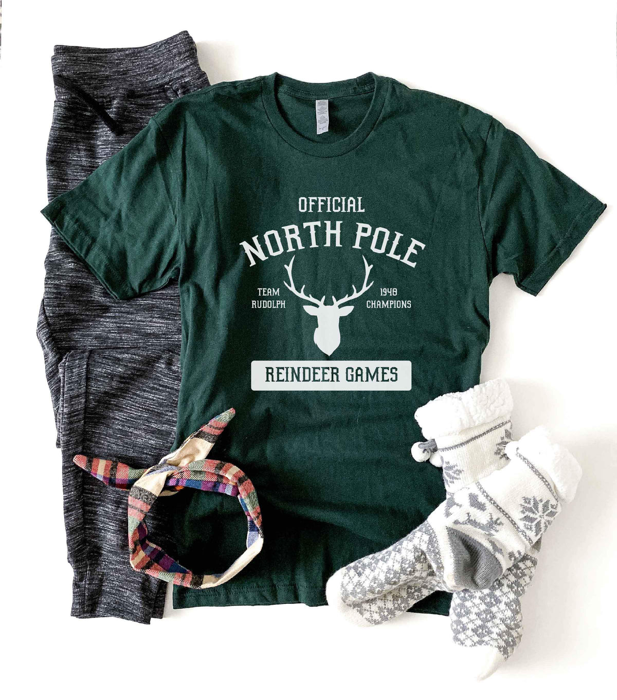 North Pole tee Short sleeve holiday tee Bella canvas 3001 heather red XS Forest green 