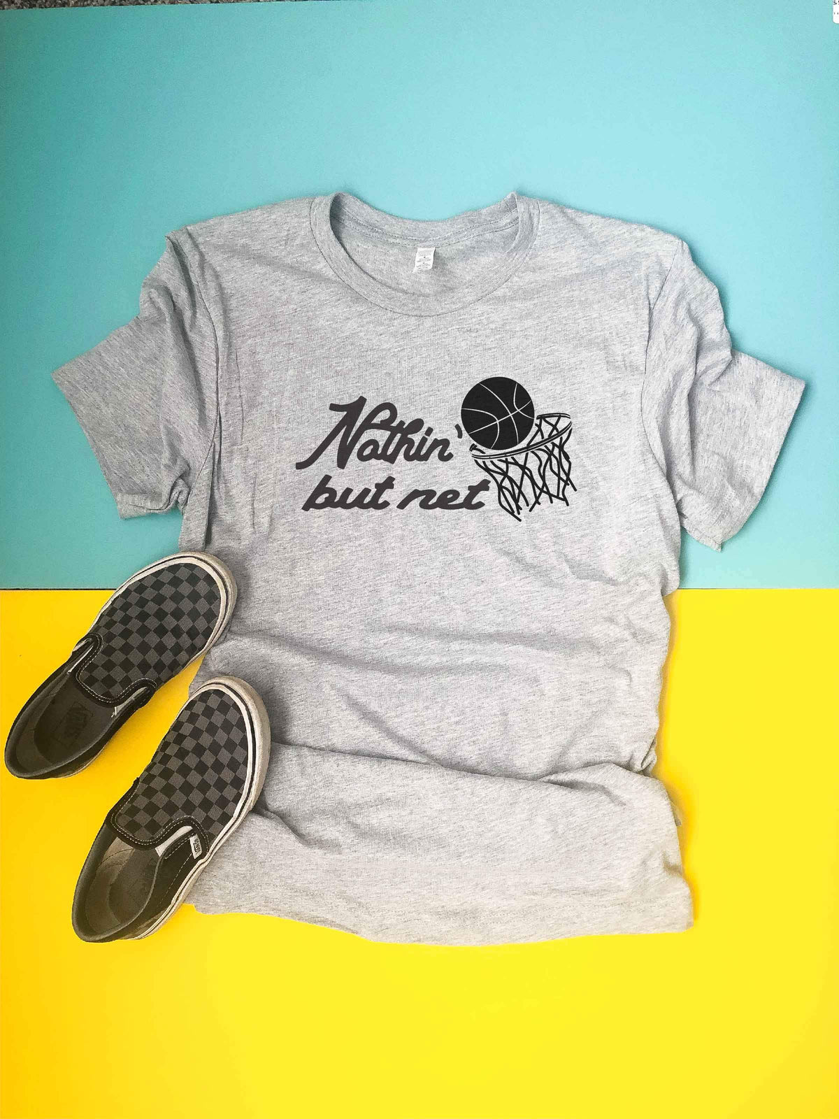 Nothin&#39; but net- kids tee Short sleeve basketball tee Next Level 3310 kids tee heather grey 
