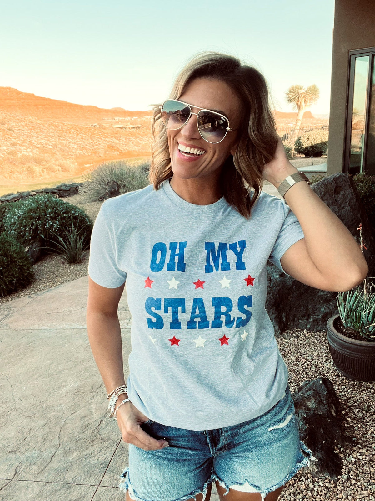 Oh my stars tee Short sleeve patriotic tee Bella Canvas 3001 athletic Heather 