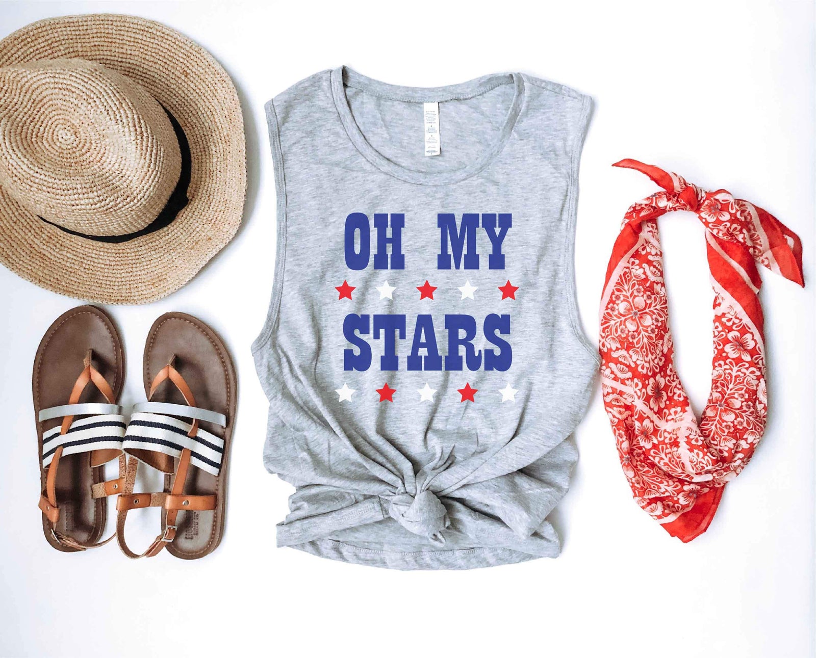 Oh my stars women's muscle tank Patriotic tank Bella canvas 6003 heather grey 