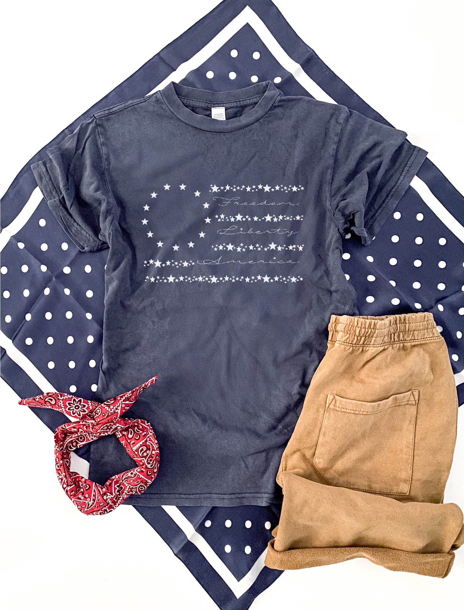 Old glory vintage wash tee Short sleeve patriotic tee Bella Canvas 3001 XS Vintage navy 