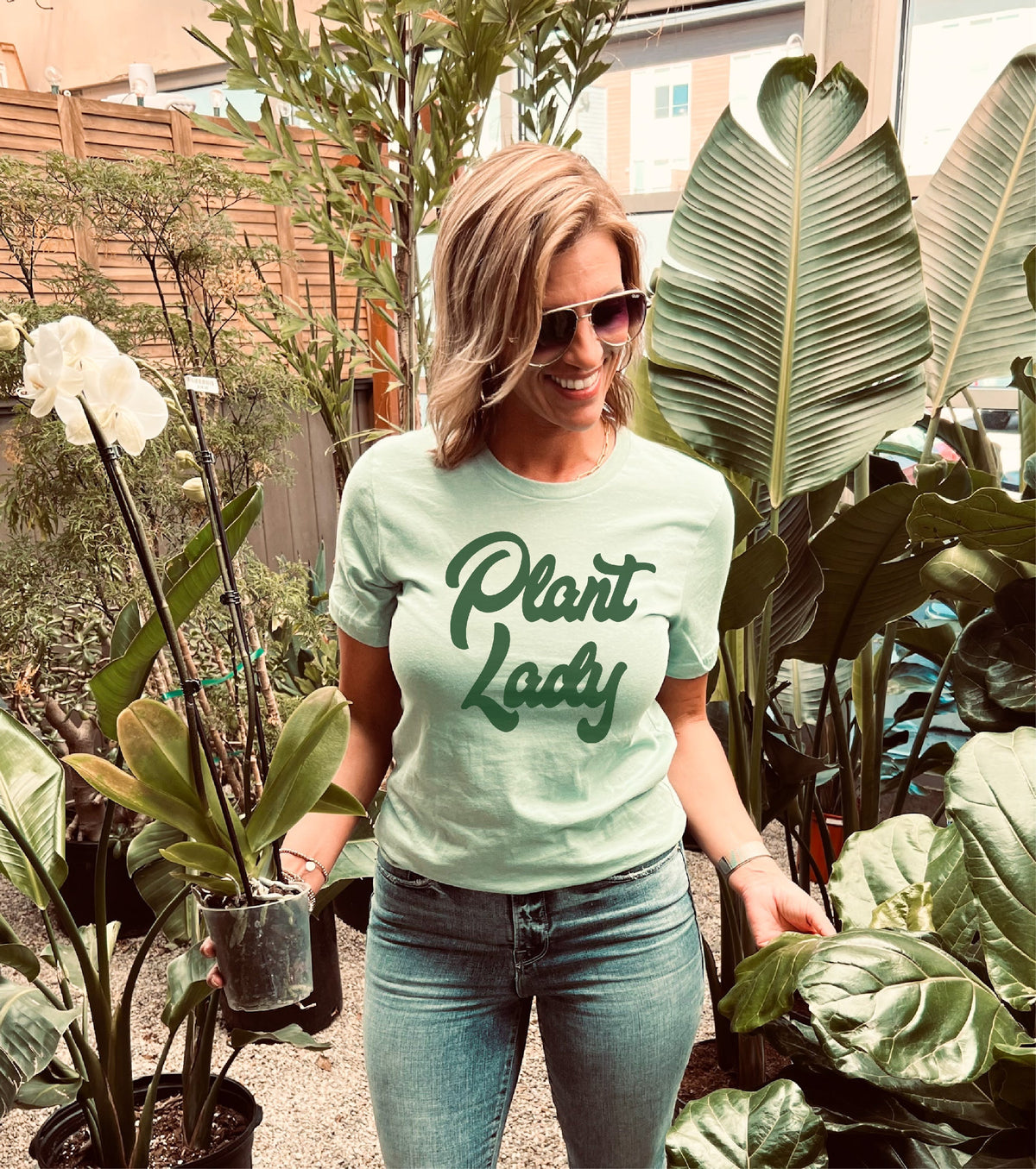 Plant lady tee Short sleeve miscellaneous tee Bella Canvas heather sage green 