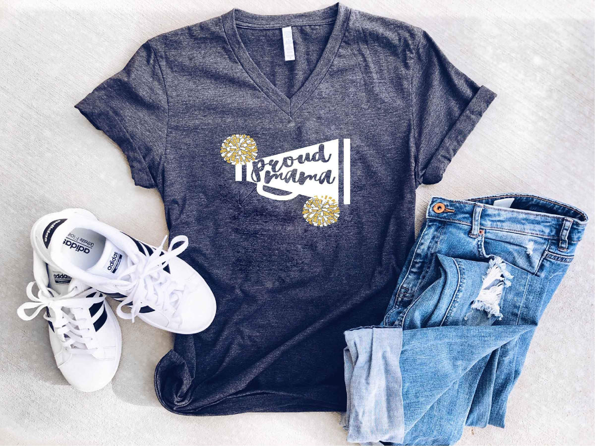 Proud mama cheer Short sleeve mom tee Bella Canvas 3001 dark heather grey 