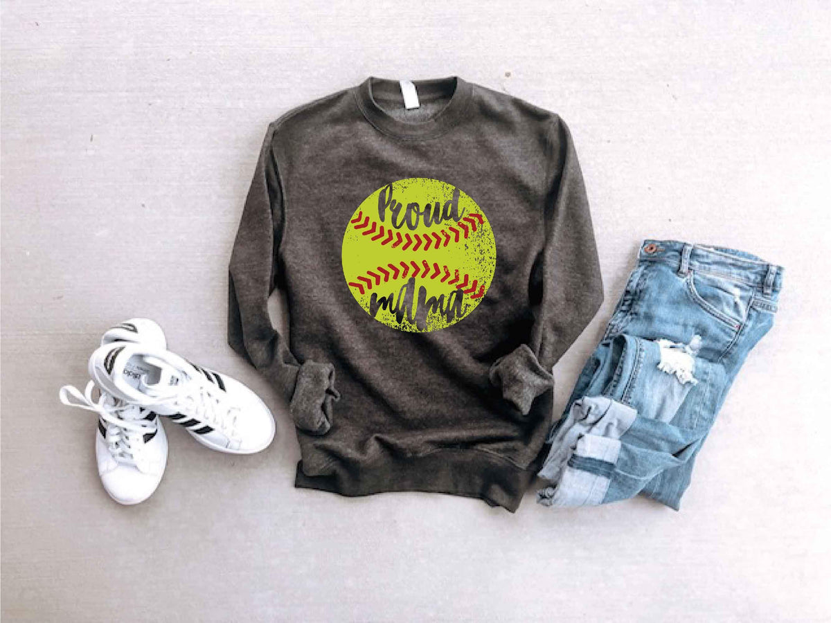 Proud mama softball sweatshirt Softball sweatshirt Lane seven unisex sweatshirt charcoal 