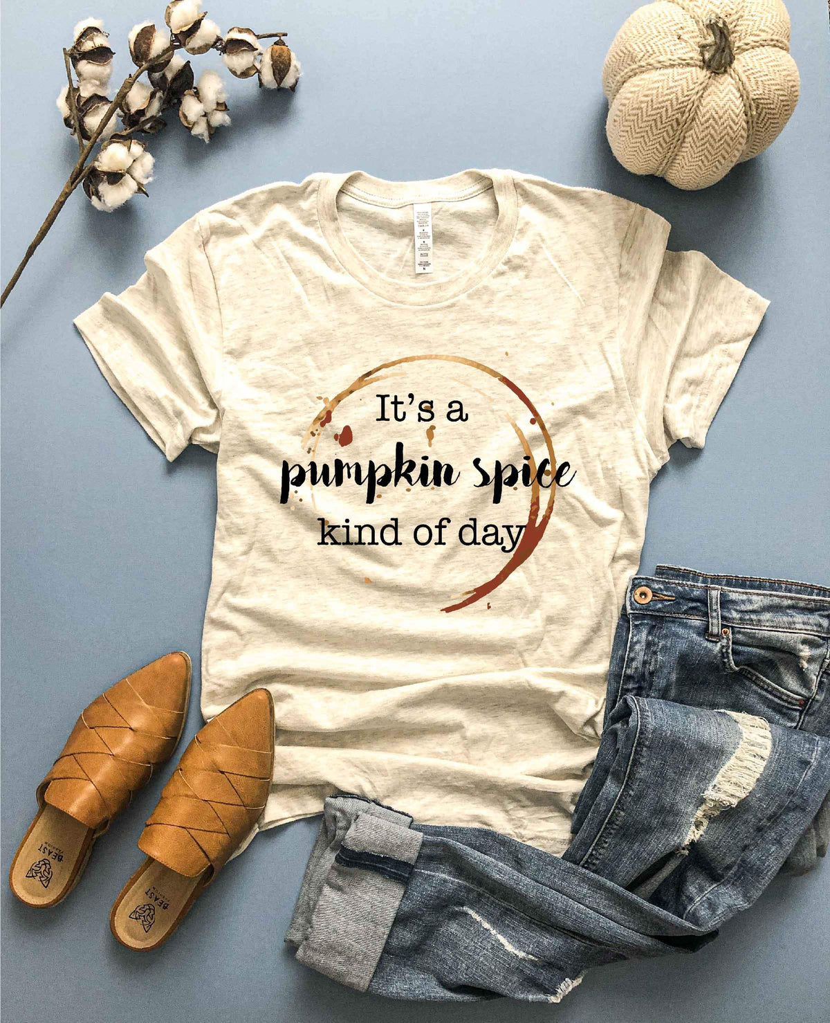 Pumpkin spice kind of day tee Short sleeve fall tee Bella Canvas 3001 heather oatmeal 