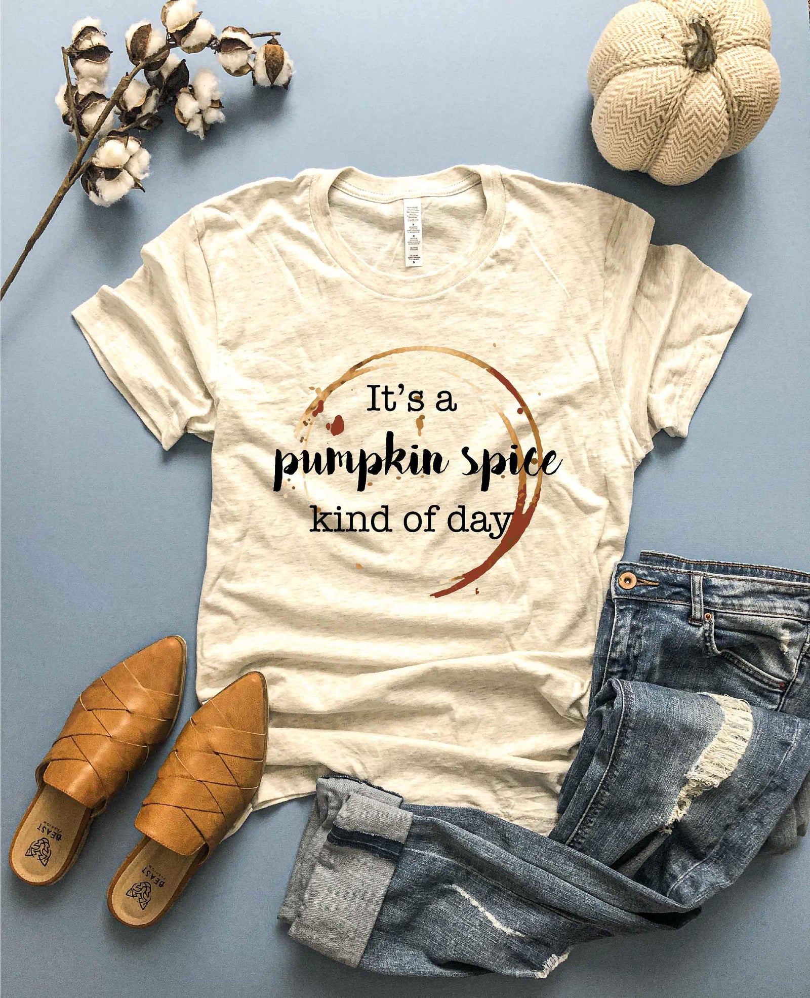Pumpkin spice kind of day tee Short sleeve fall tee Bella Canvas 3001 heather oatmeal 