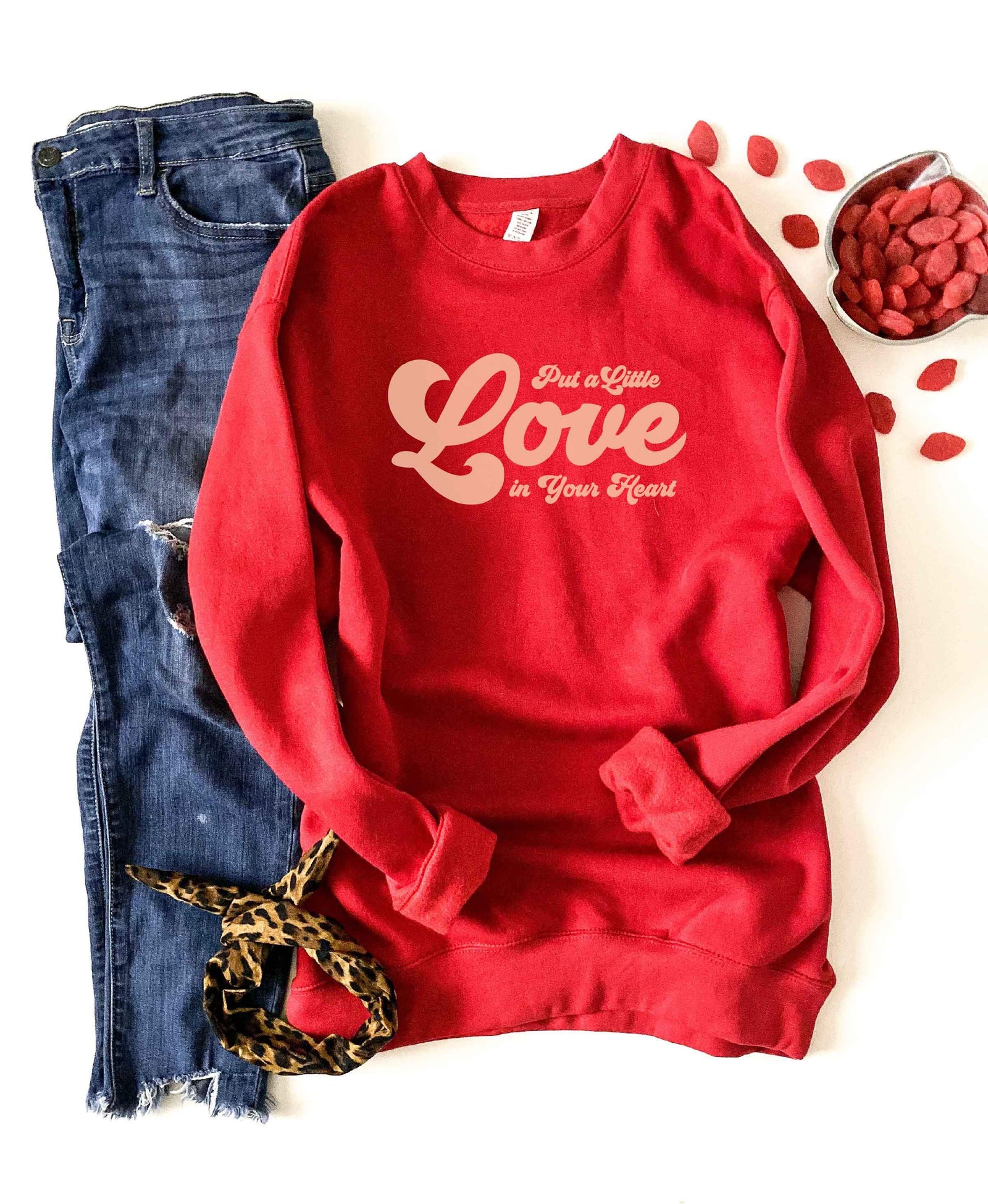 Put a little love in your heart fleece sweatshirt Valentines sweatshirt Lane seven and Independent trading unisex sweatshirt 