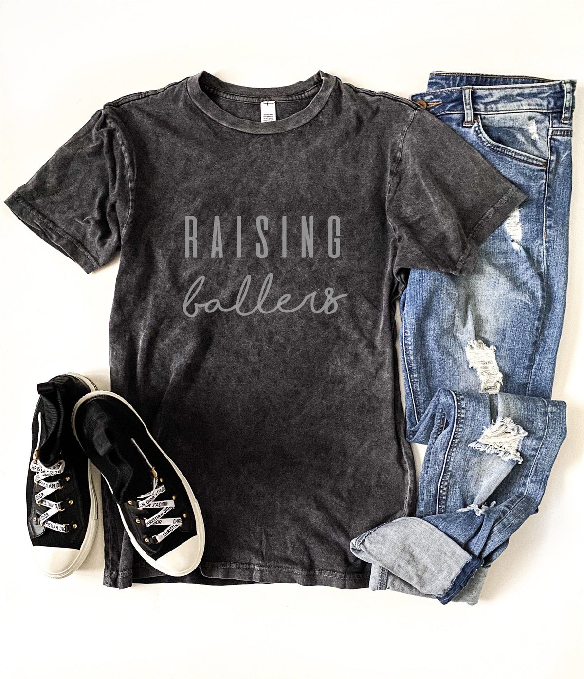 Raising ballers vintage wash tee Inspirational tee Lane seven vintage black tee 