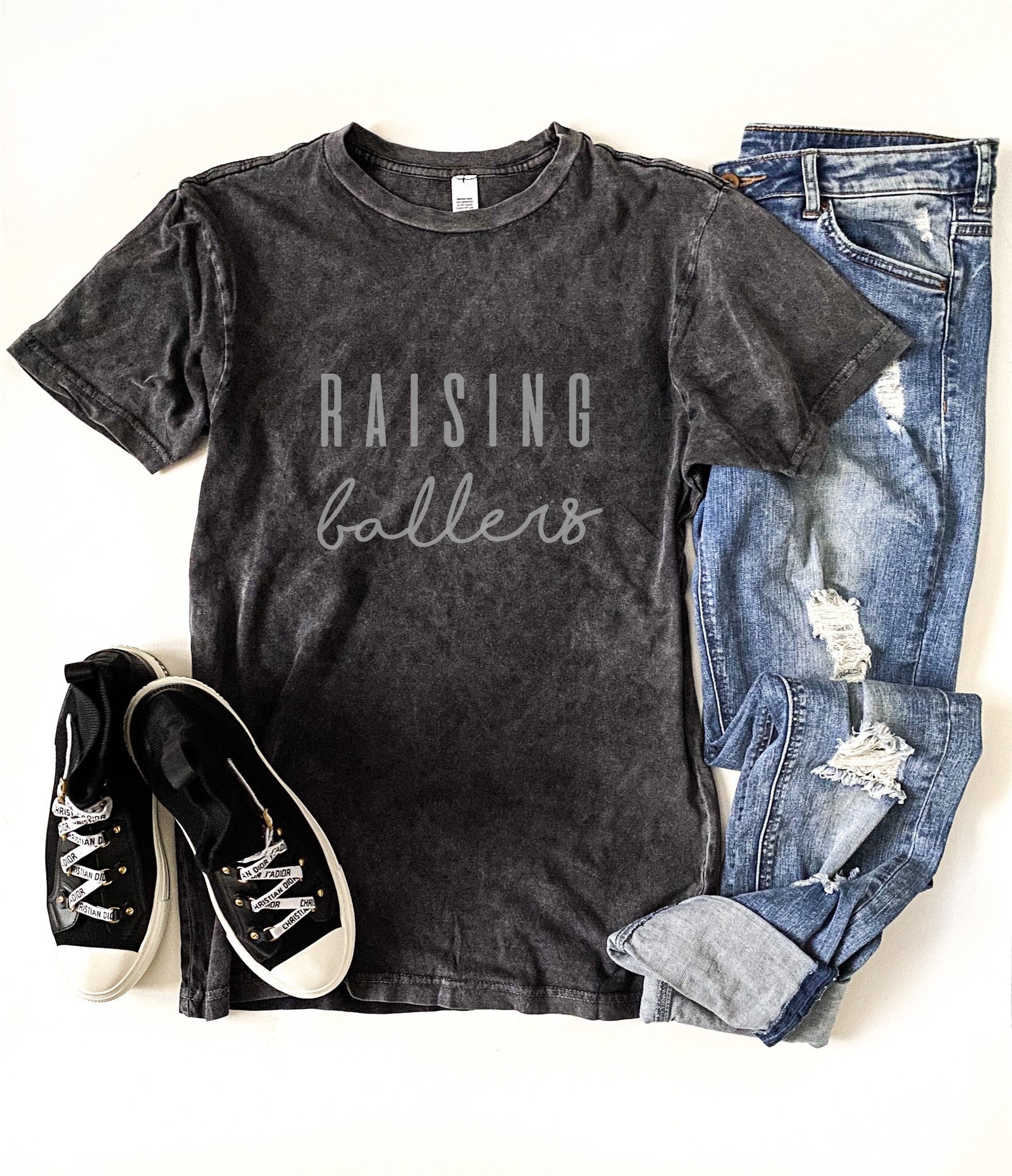 Raising ballers vintage wash tee Inspirational tee Lane seven vintage black tee 