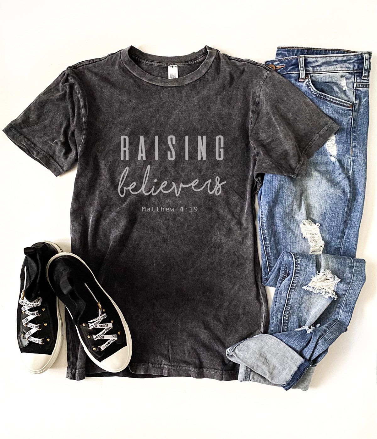 Raising believers Matthew 4:19 vintage wash tee Inspirational tee Lane seven vintage black tee 