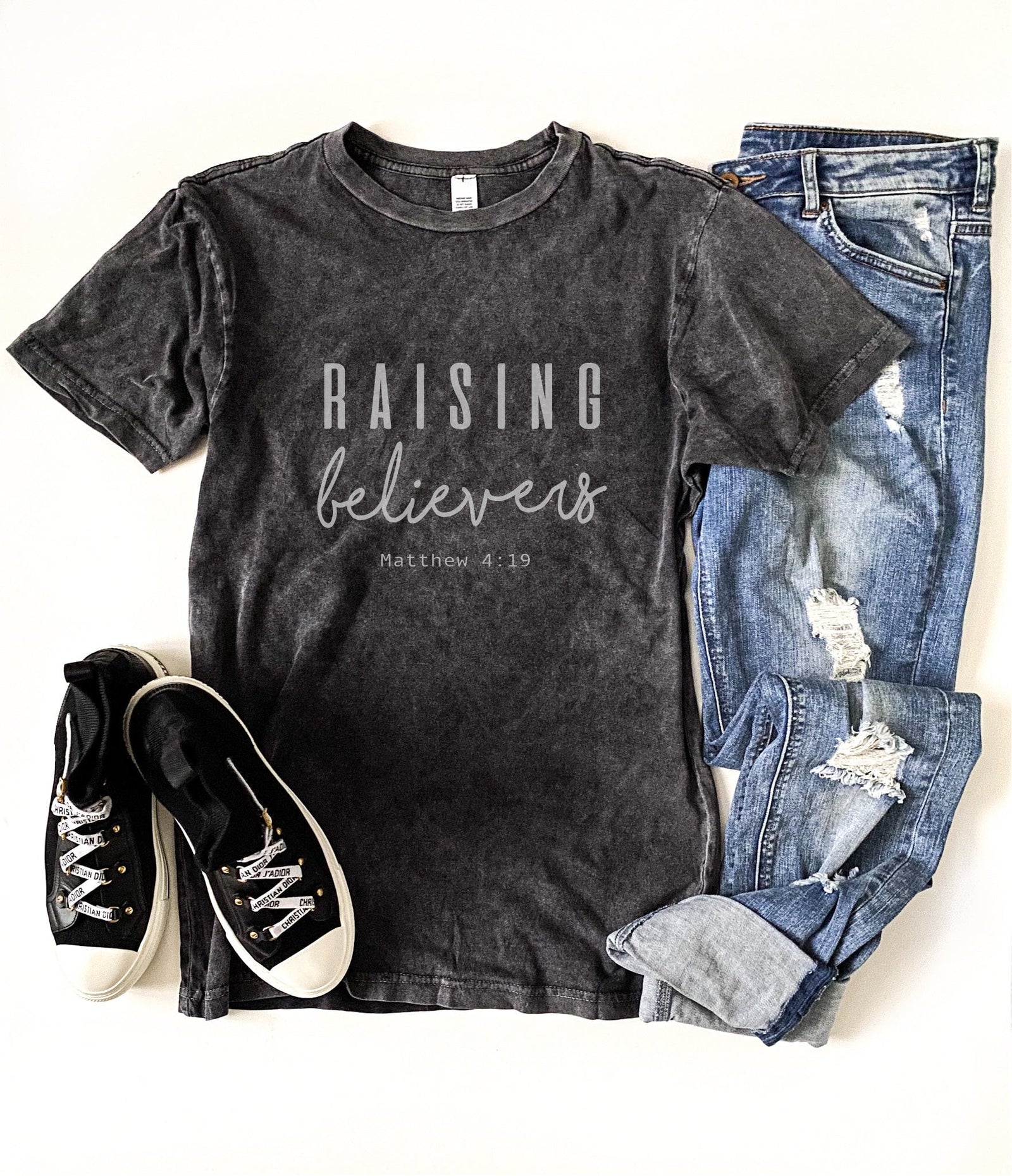 Raising believers Matthew 4:19 vintage wash tee Inspirational tee Lane seven vintage black tee 