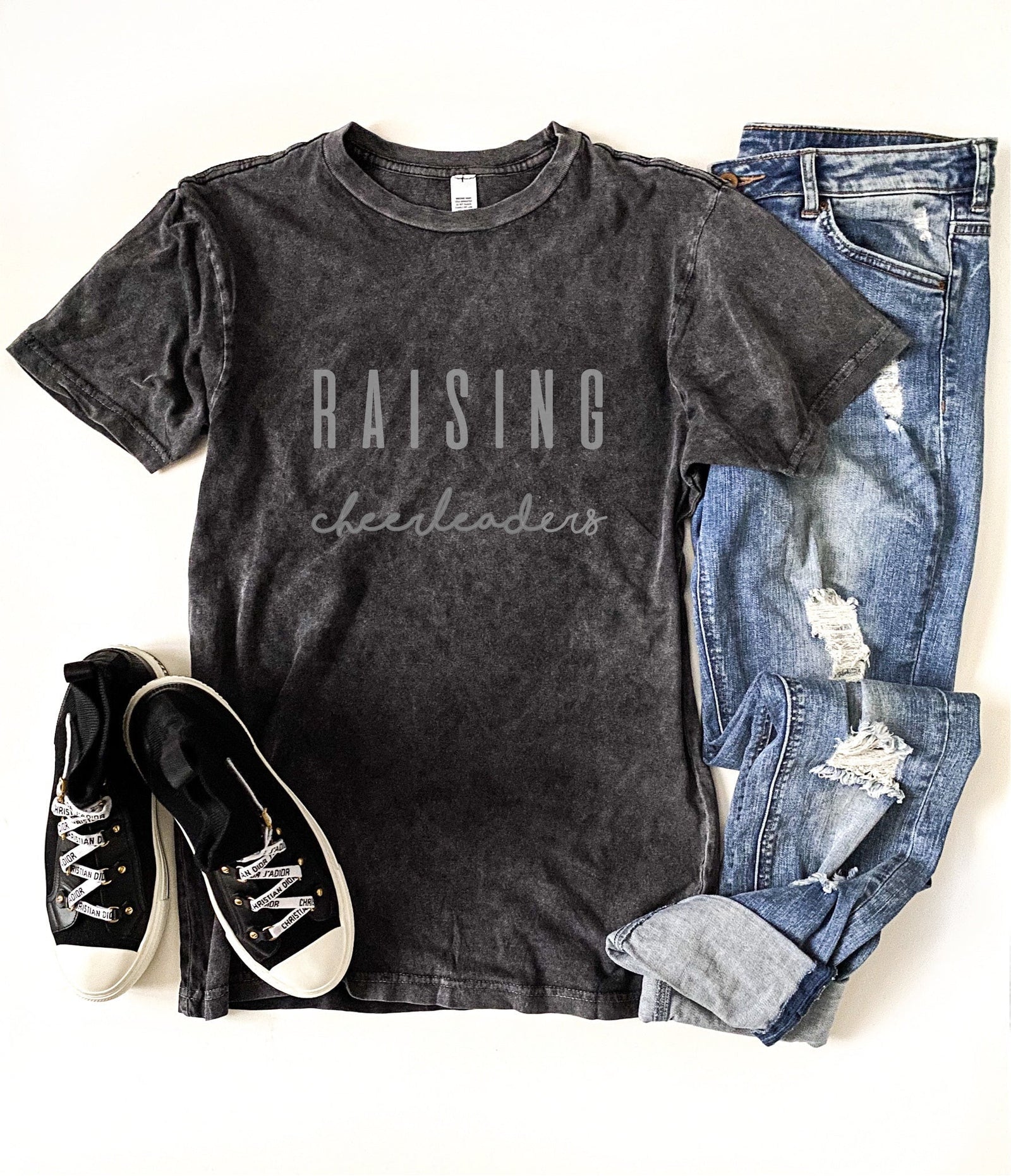 Raising cheerleaders vintage wash tee Inspirational tee Lane seven vintage black tee 