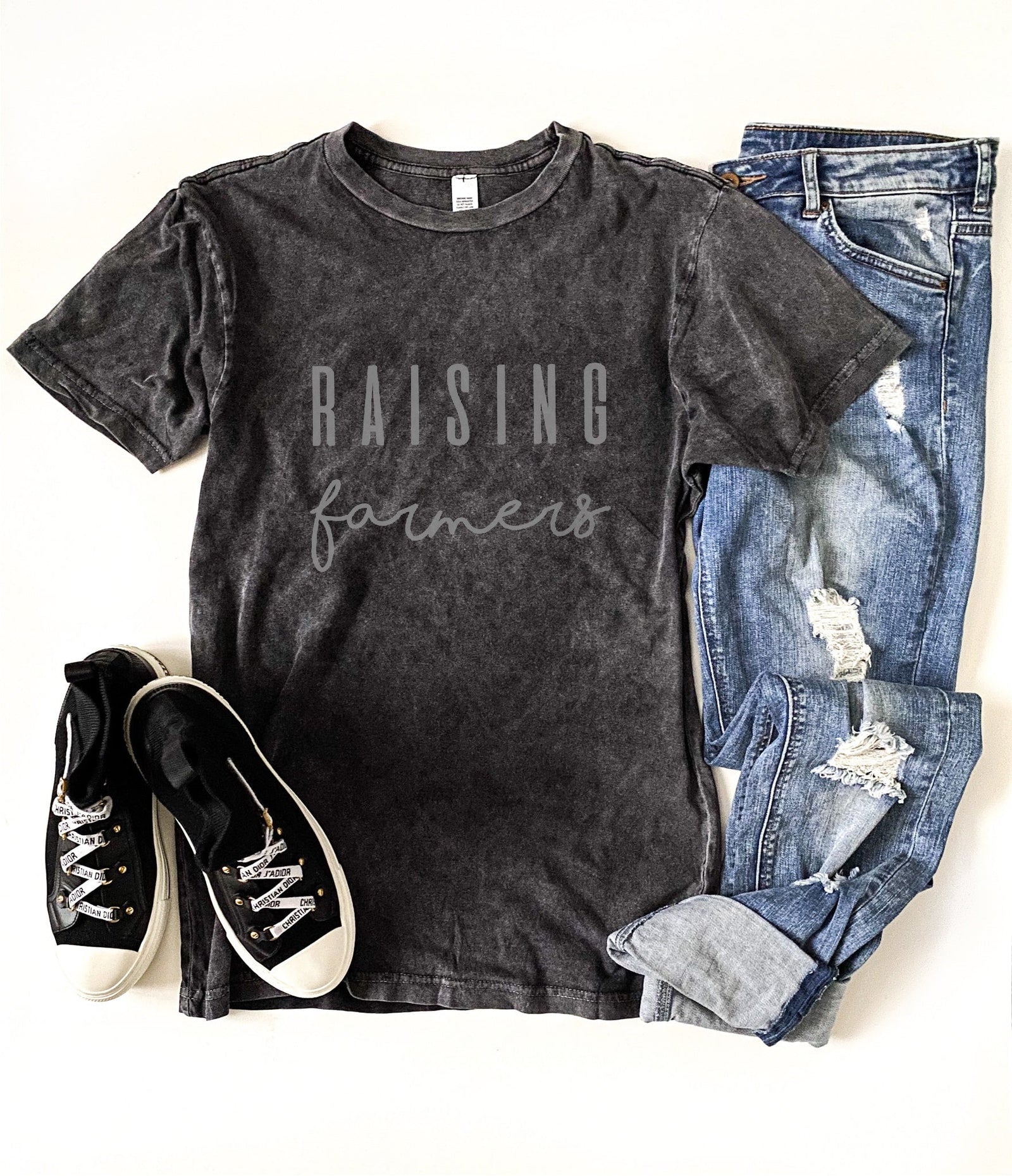 Raising farmers vintage wash tee Inspirational tee Lane seven vintage black tee 
