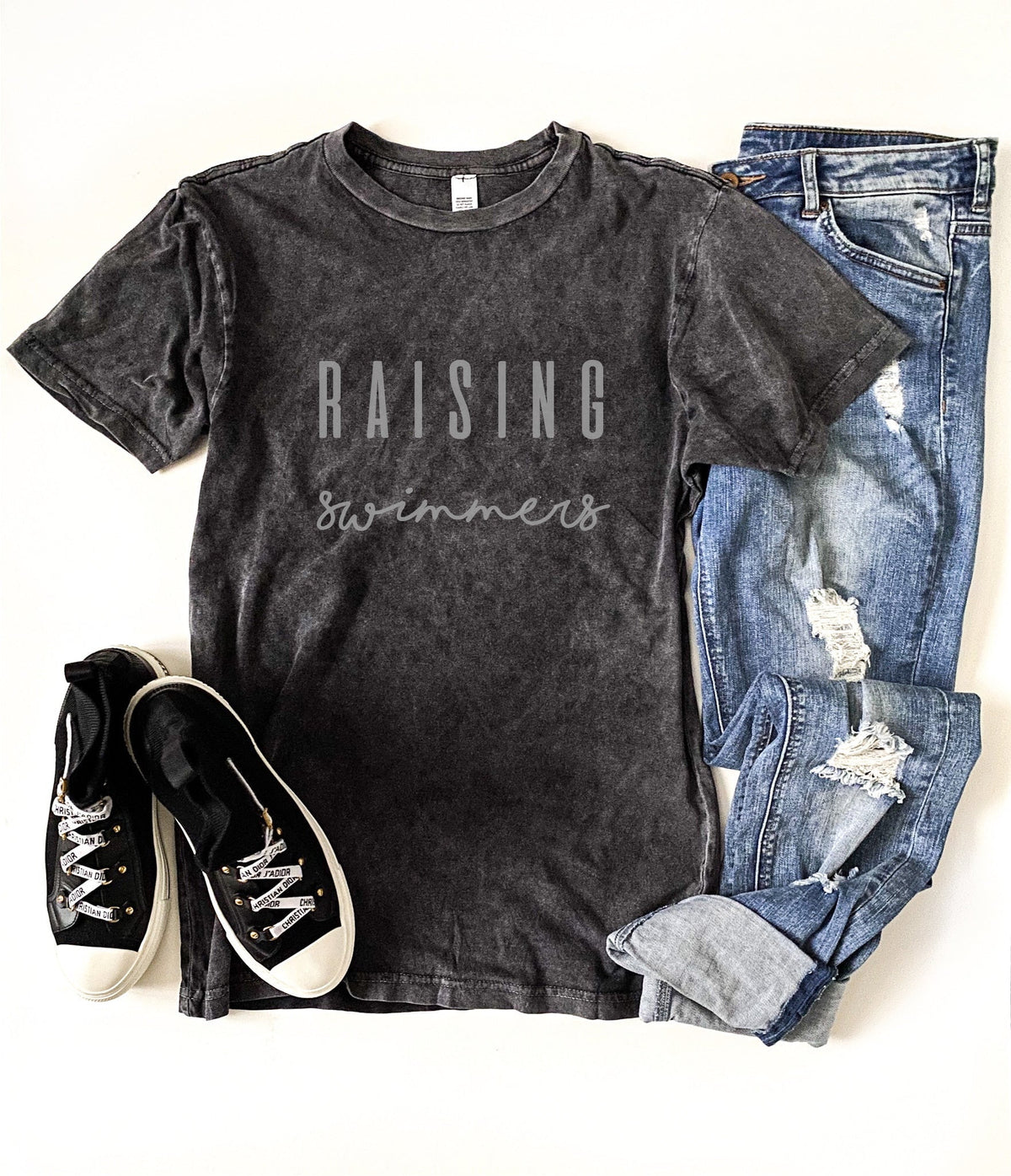 Raising swimmers vintage wash tee Sports tee Lane seven vintage black tee 