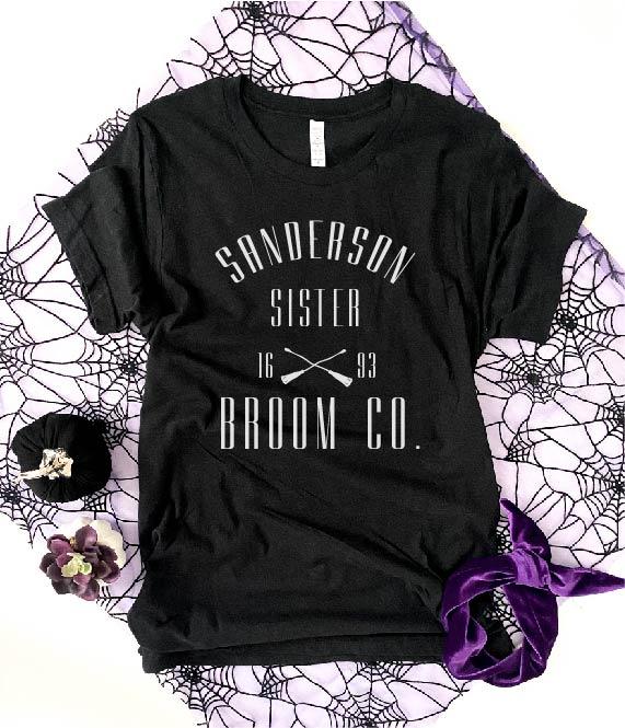 Sanderson sister broom co tee Short Sleeve halloween tee Bella Canvas 3001 deep heather 