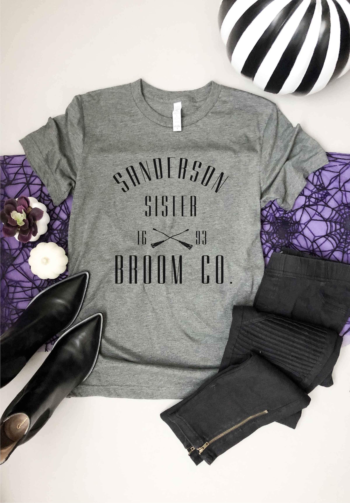 Sanderson sister broom co tee Short Sleeve halloween tee Bella Canvas 3001 deep heather 