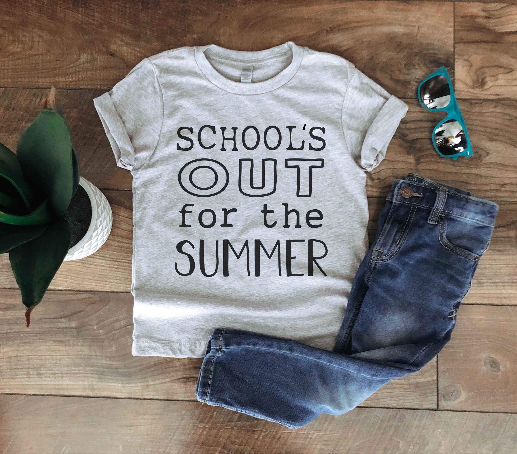 Schools out for summer kids and adult kids tee-black font Kids Short sleeve tee Next level youth tee heather grey 
