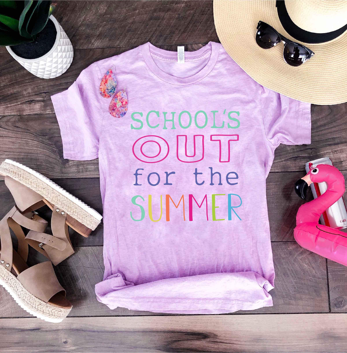 Schools out for summer tee Short sleeve teacher tee Bella Canvas 3001 XS Lilac prism 