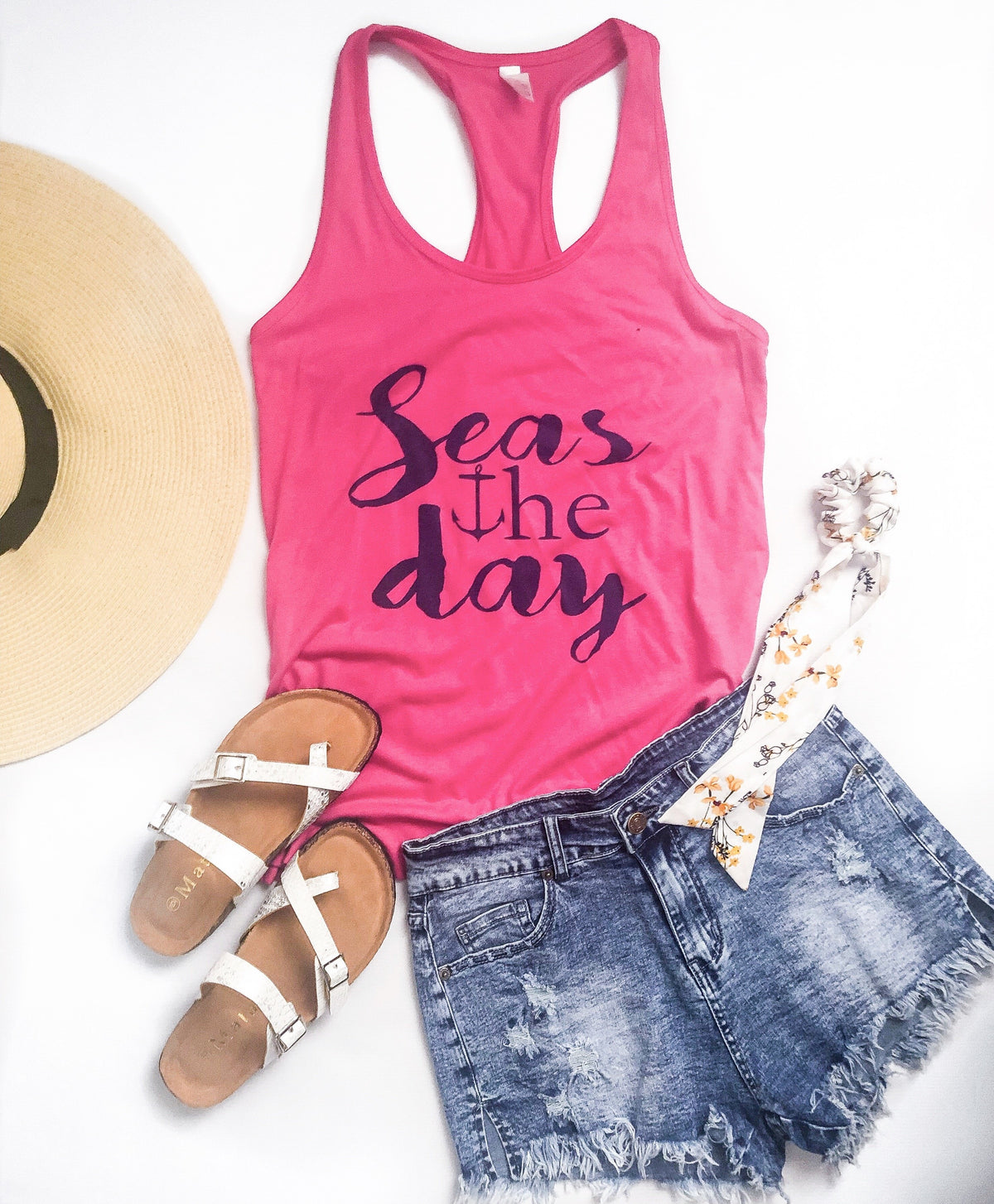 Seas the day racerback tank Lake racerback tank Next level 1533 tank pink 