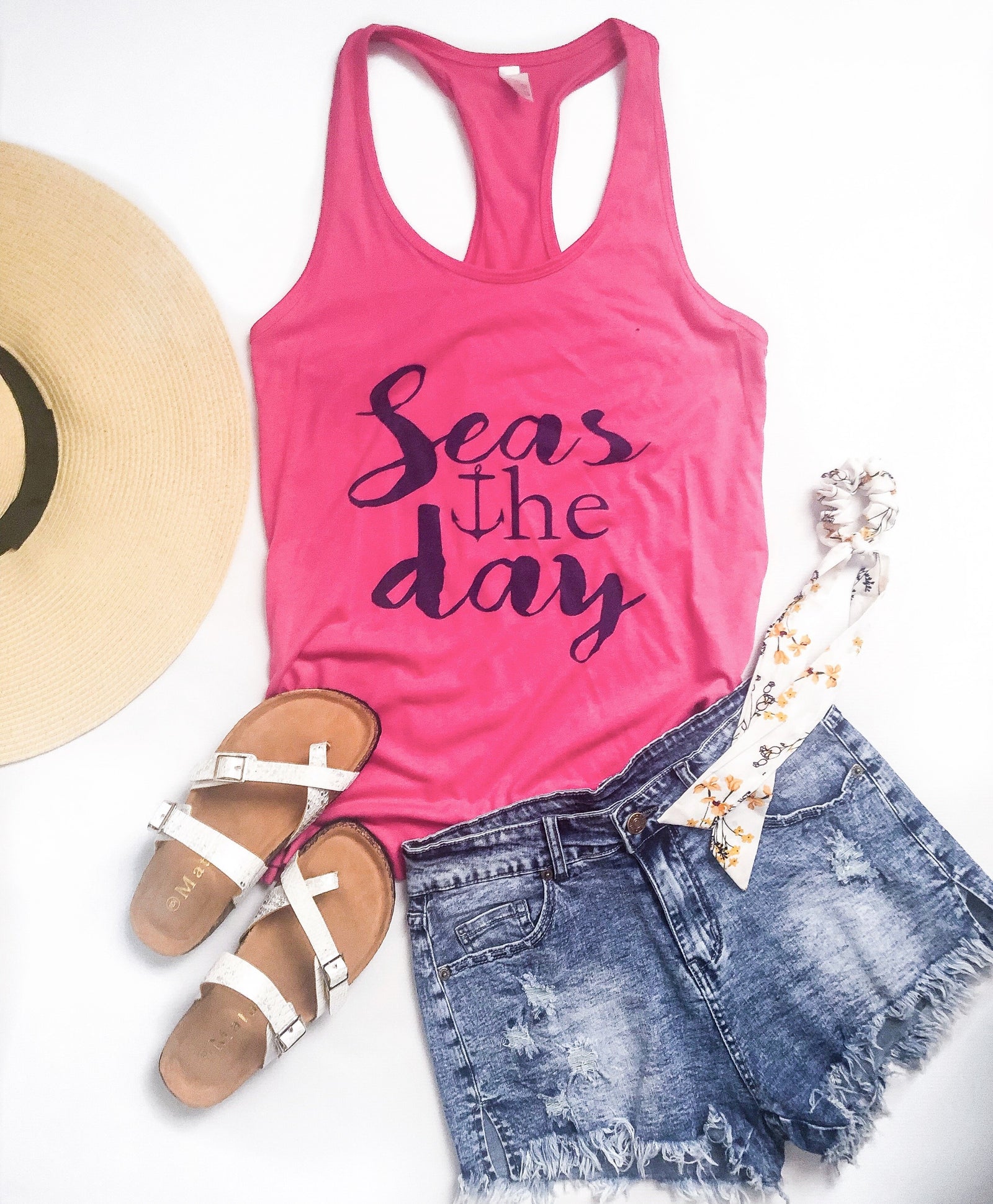Seas the day racerback tank Lake racerback tank Next level 1533 tank pink 