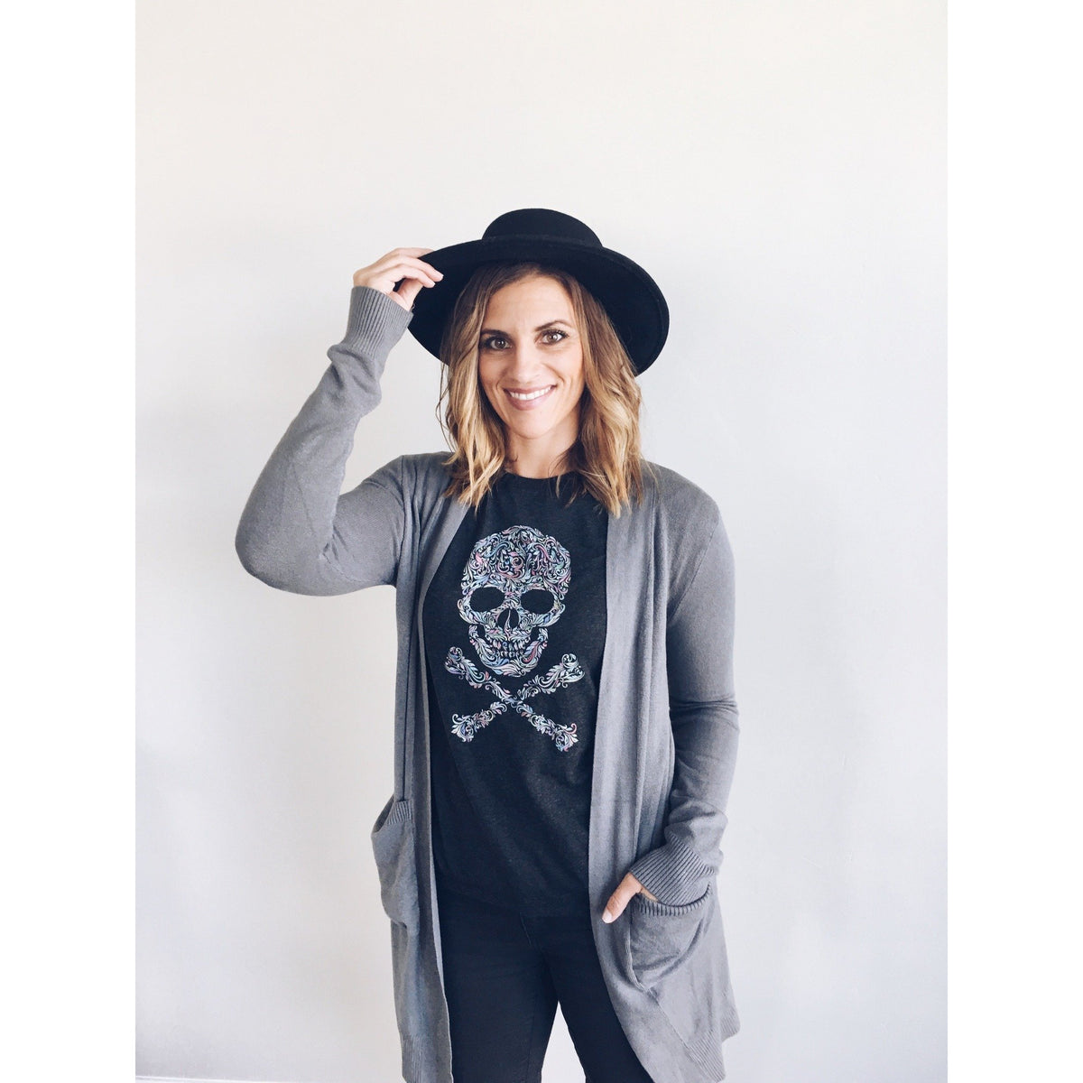 Skull tee Short Sleeve halloween tee Next Level 6010 vintage black heather grey tri-blend 