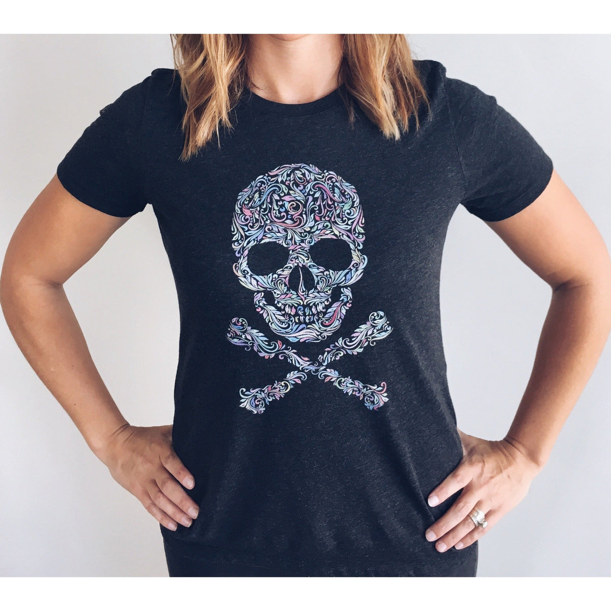 Skull tee Short Sleeve halloween tee Next Level 6010 vintage black heather grey tri-blend 